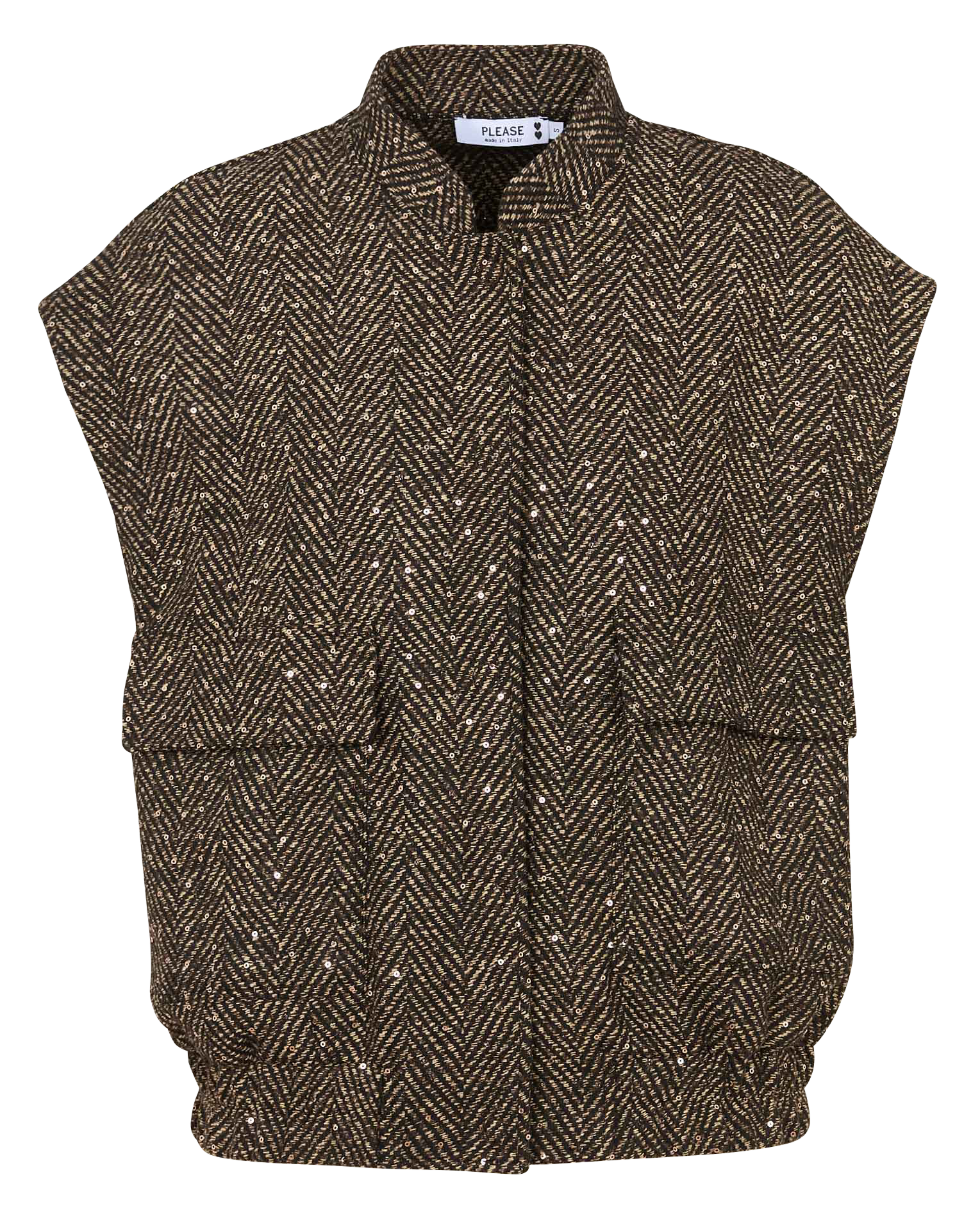 Gilet droit col montant à chevrons PLEASE Marron