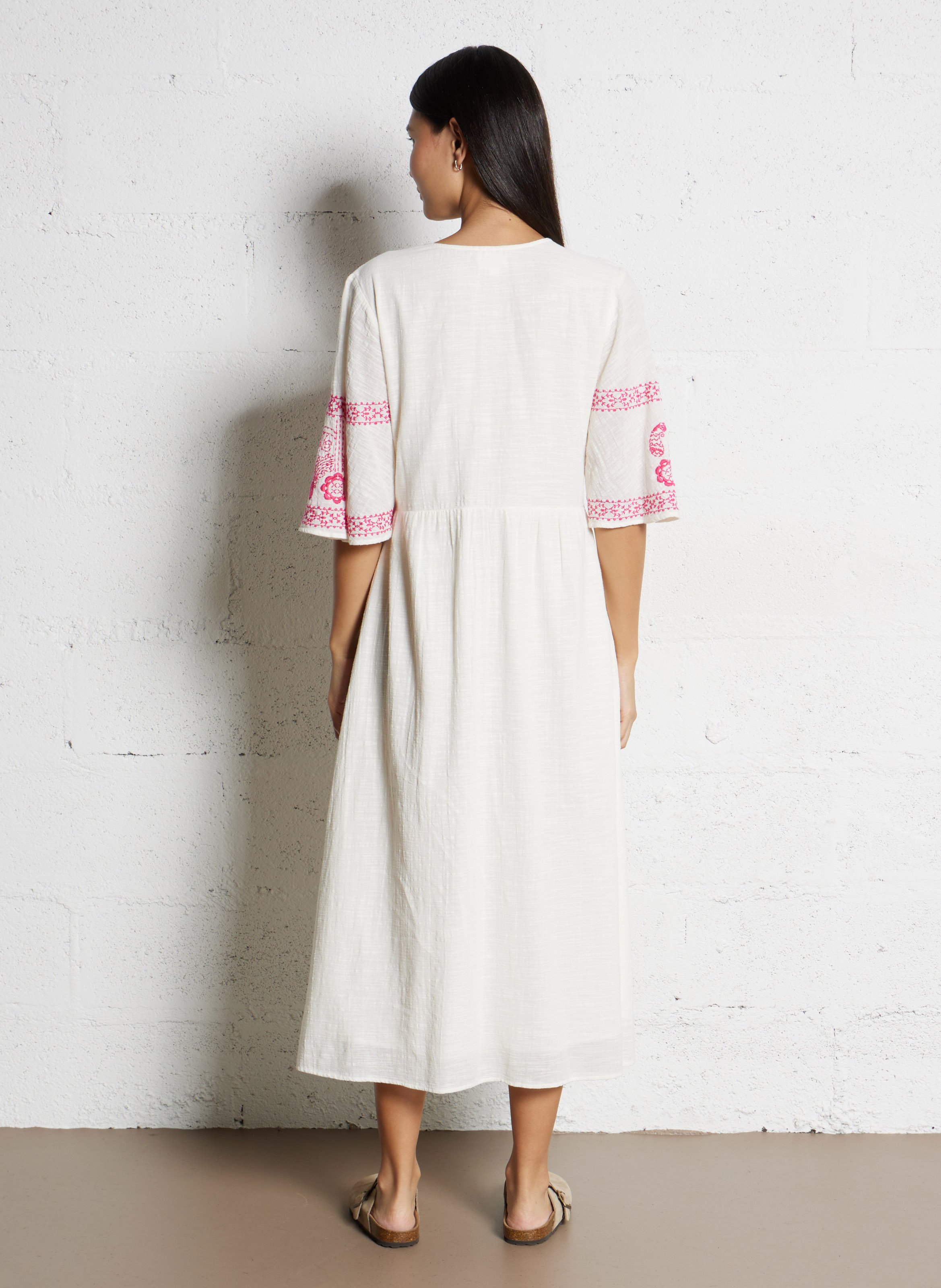 Embroidered cotton midi dress MAISON 123 Pink
