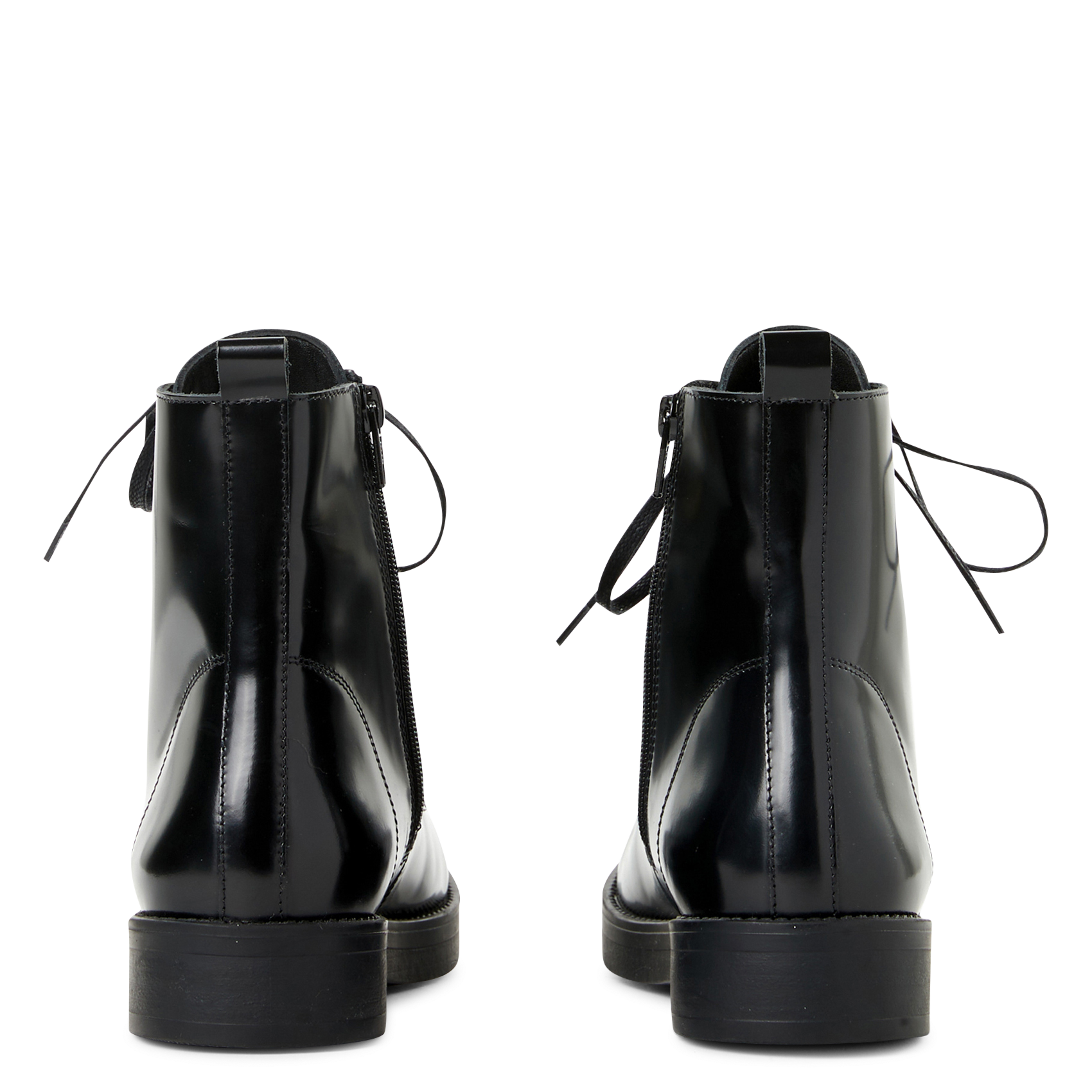 Glazed leather lace-up mid-calf boots SAISON 1865 Black