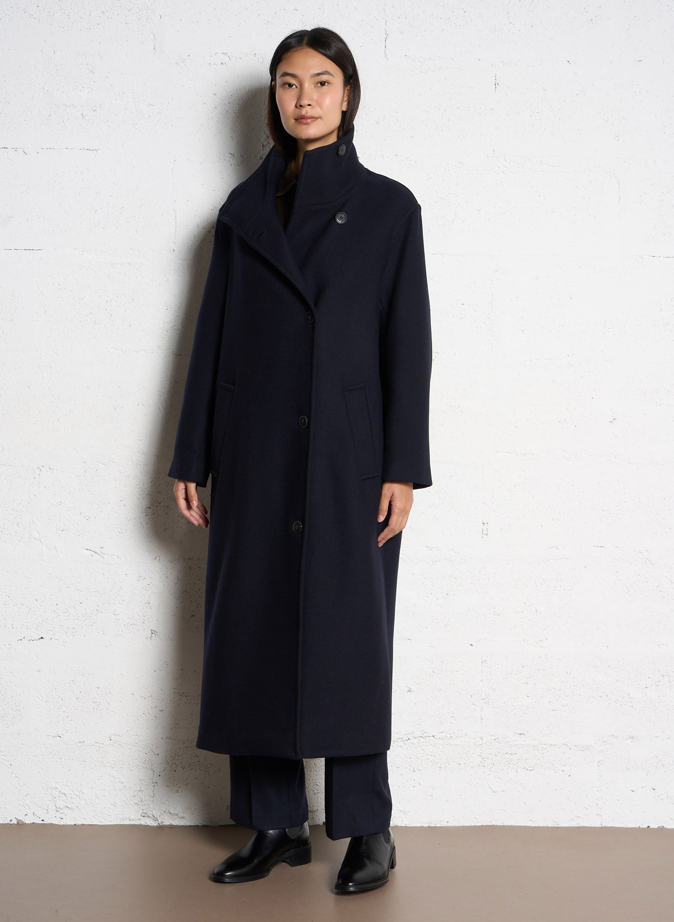 Chemise col classique en coton et en laine mélangés  POMANDERE Kaki