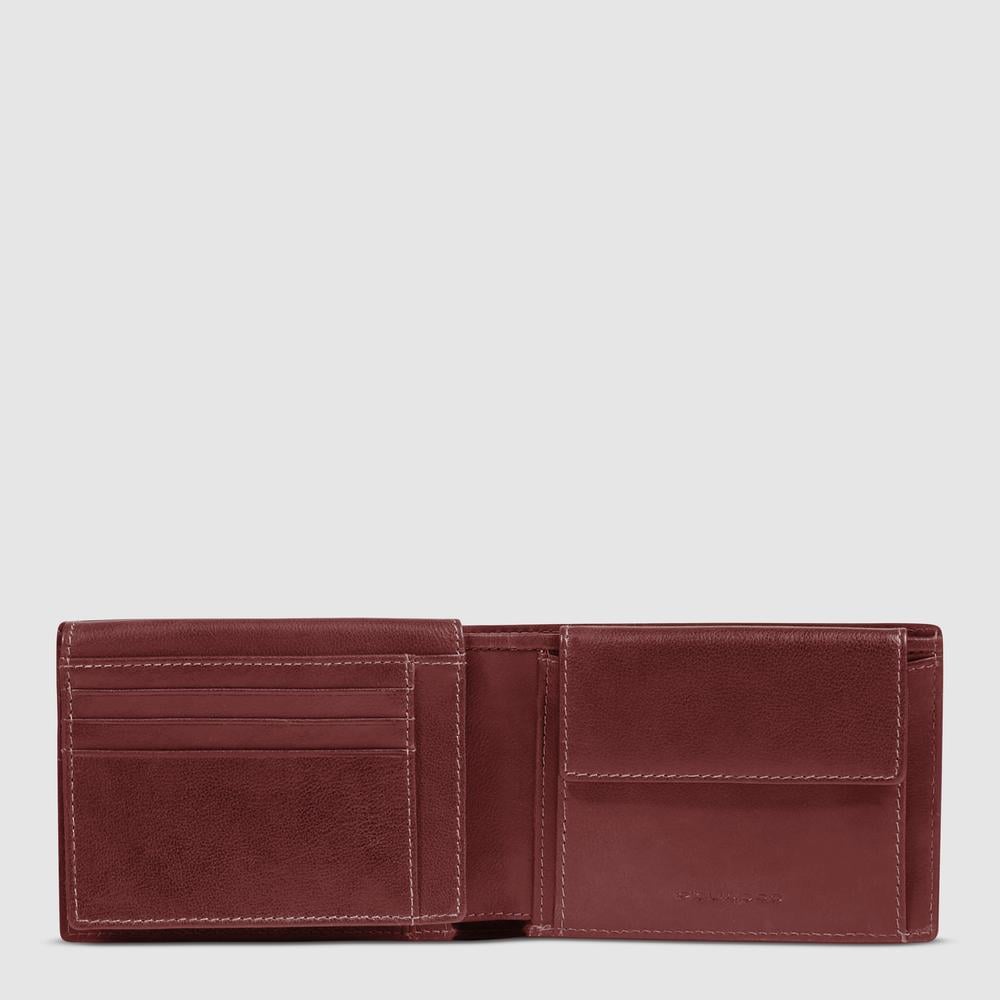 Men's wallet with ID card holder flap, coin pocket, credit card slots, and RFID protection PIQUADRO Brown