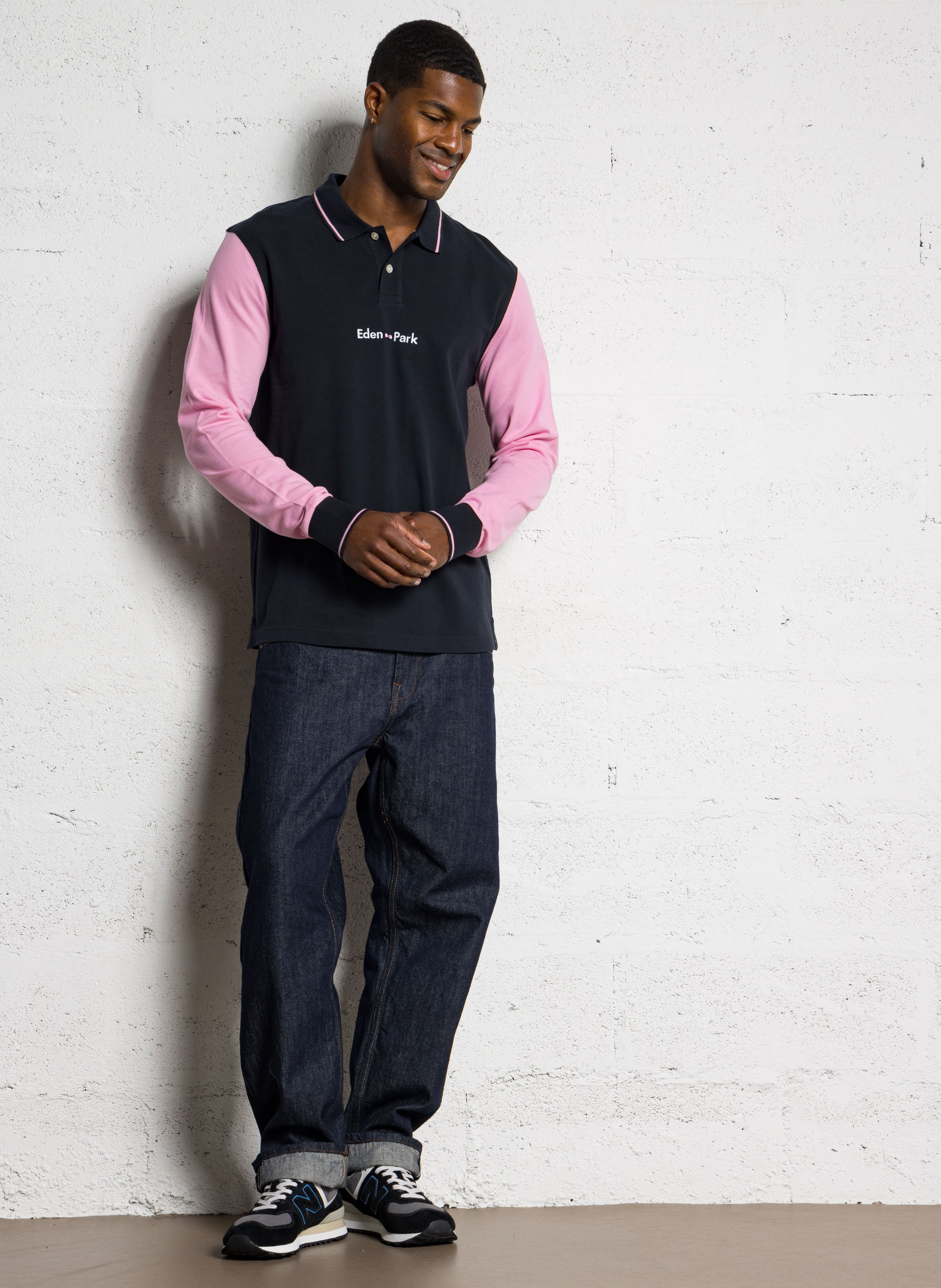 Polo manches longues en coton EDEN PARK Bleu