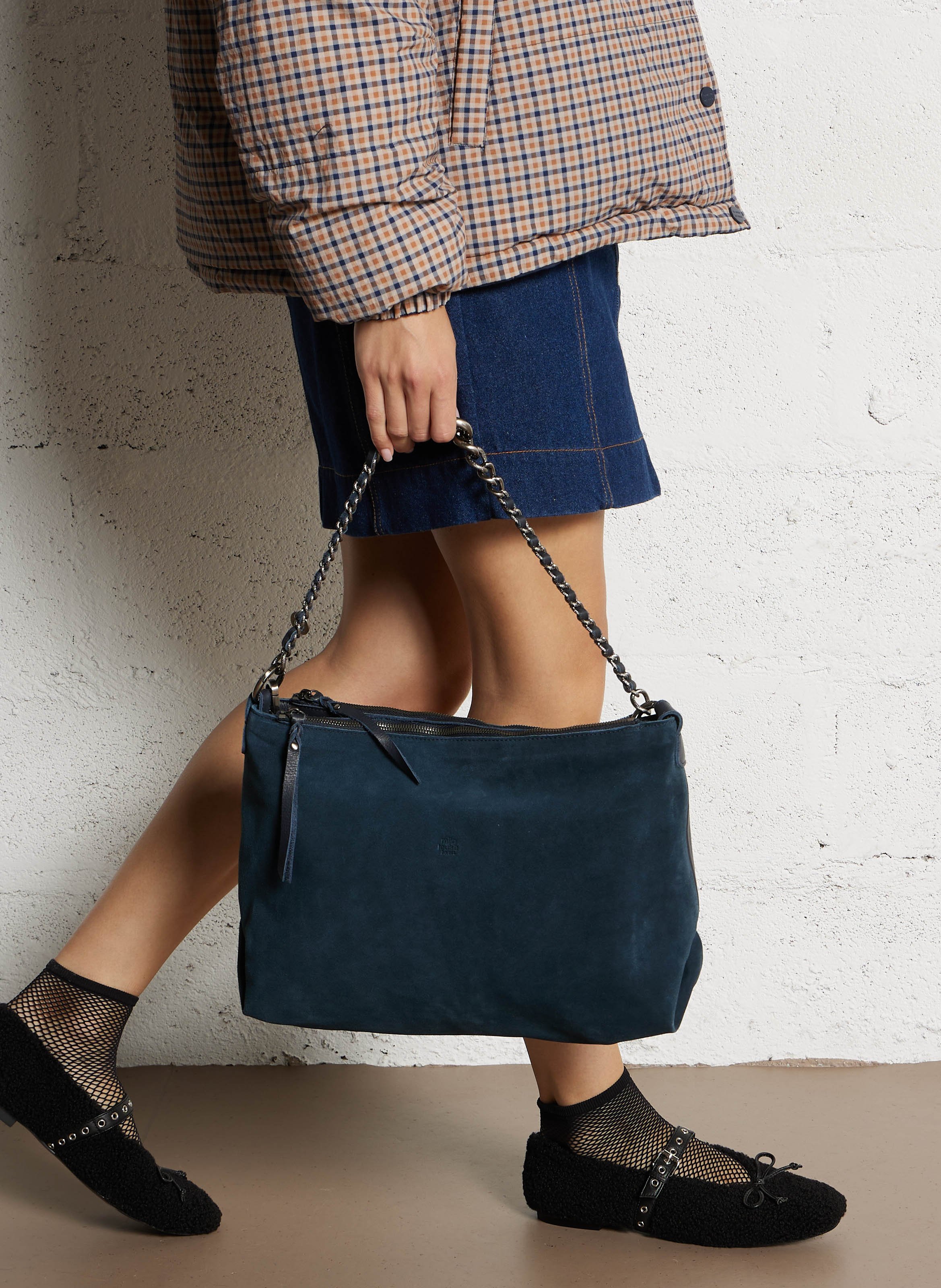 Bowlingtas van nerfleer met rits MILA LOUISE Blauw