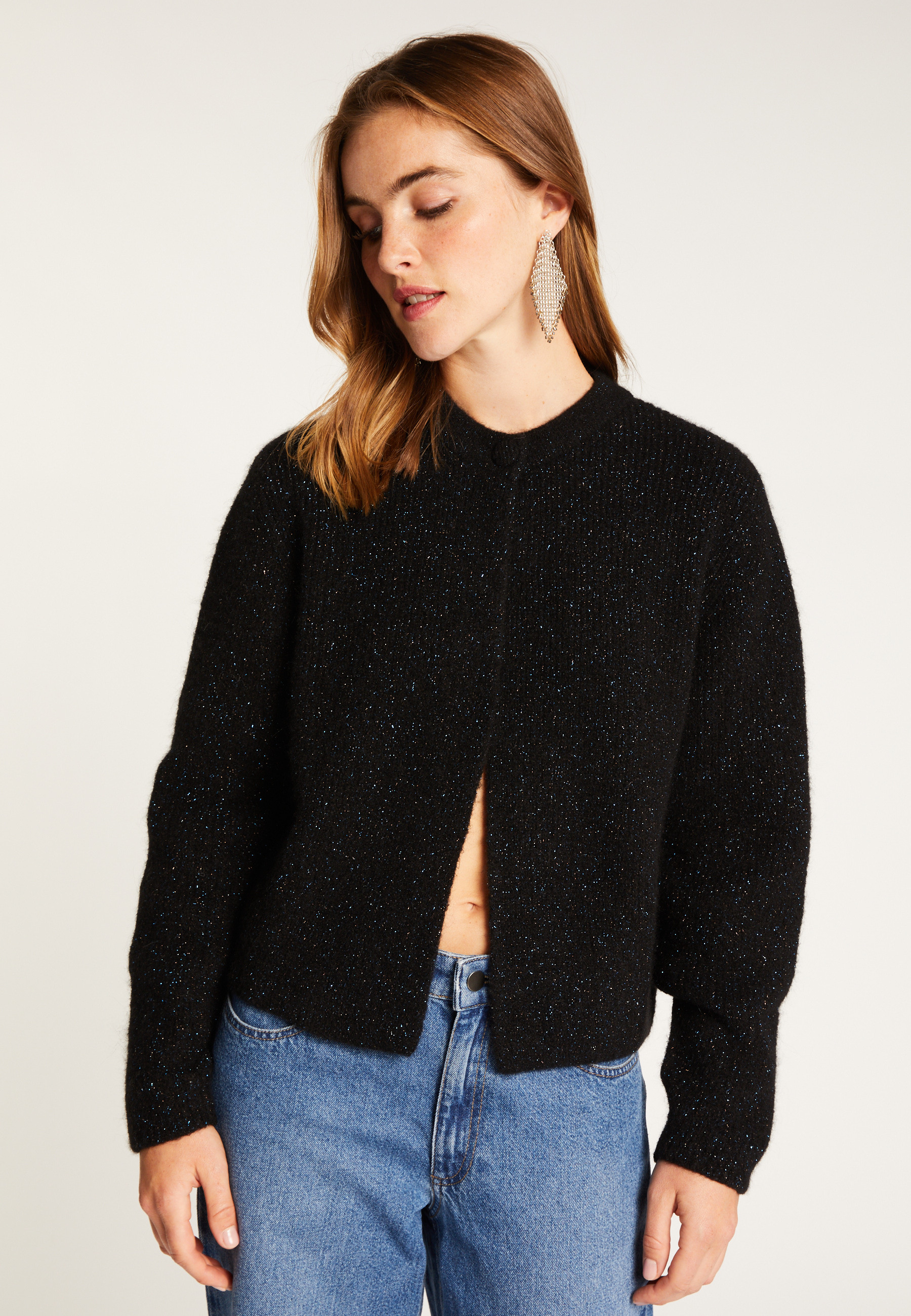 Collarless wool-blend cardigan MAISON MONTAGUT