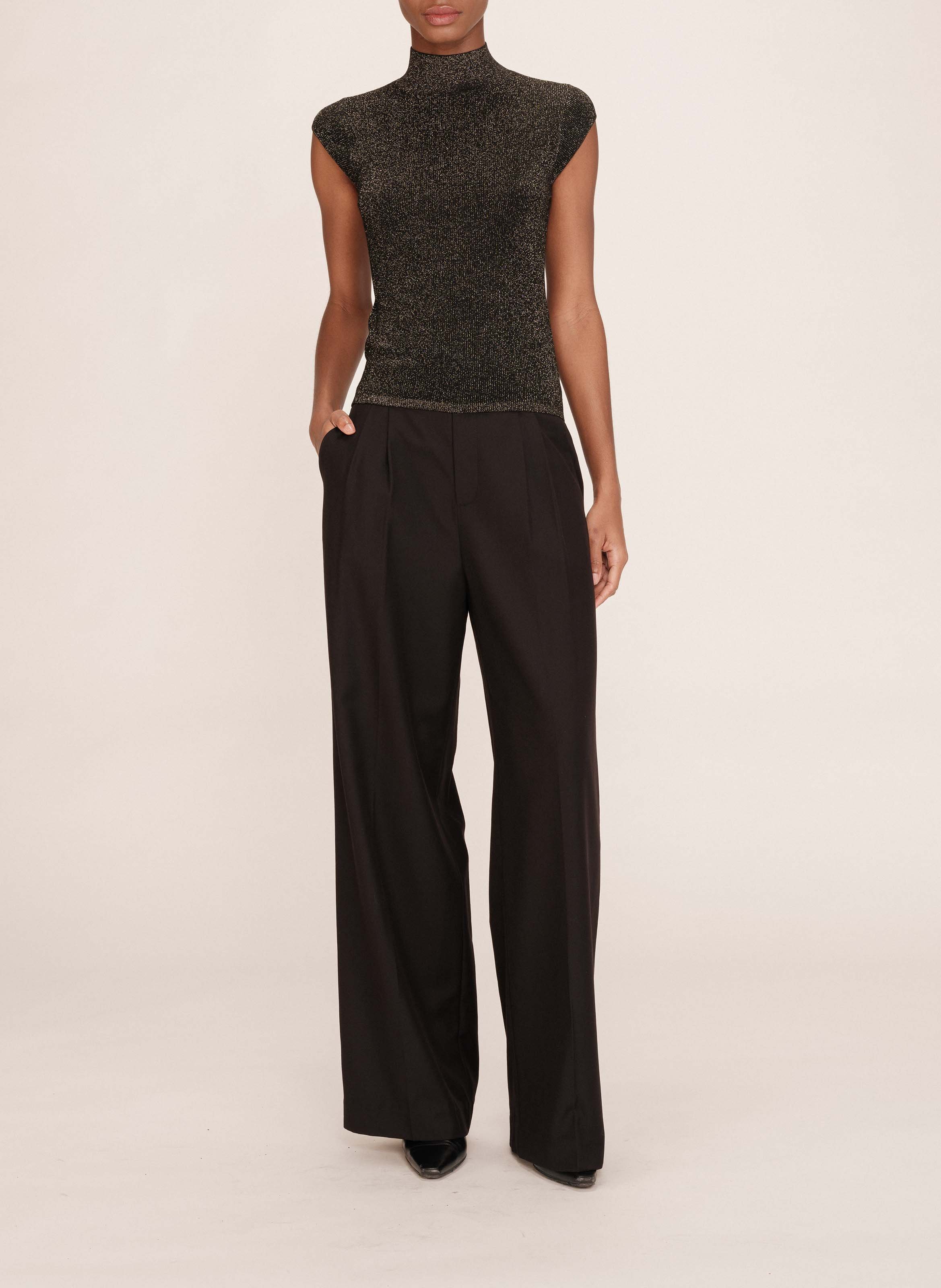 Top droit col montant en maille pailletée GRACE ET MILA Noir