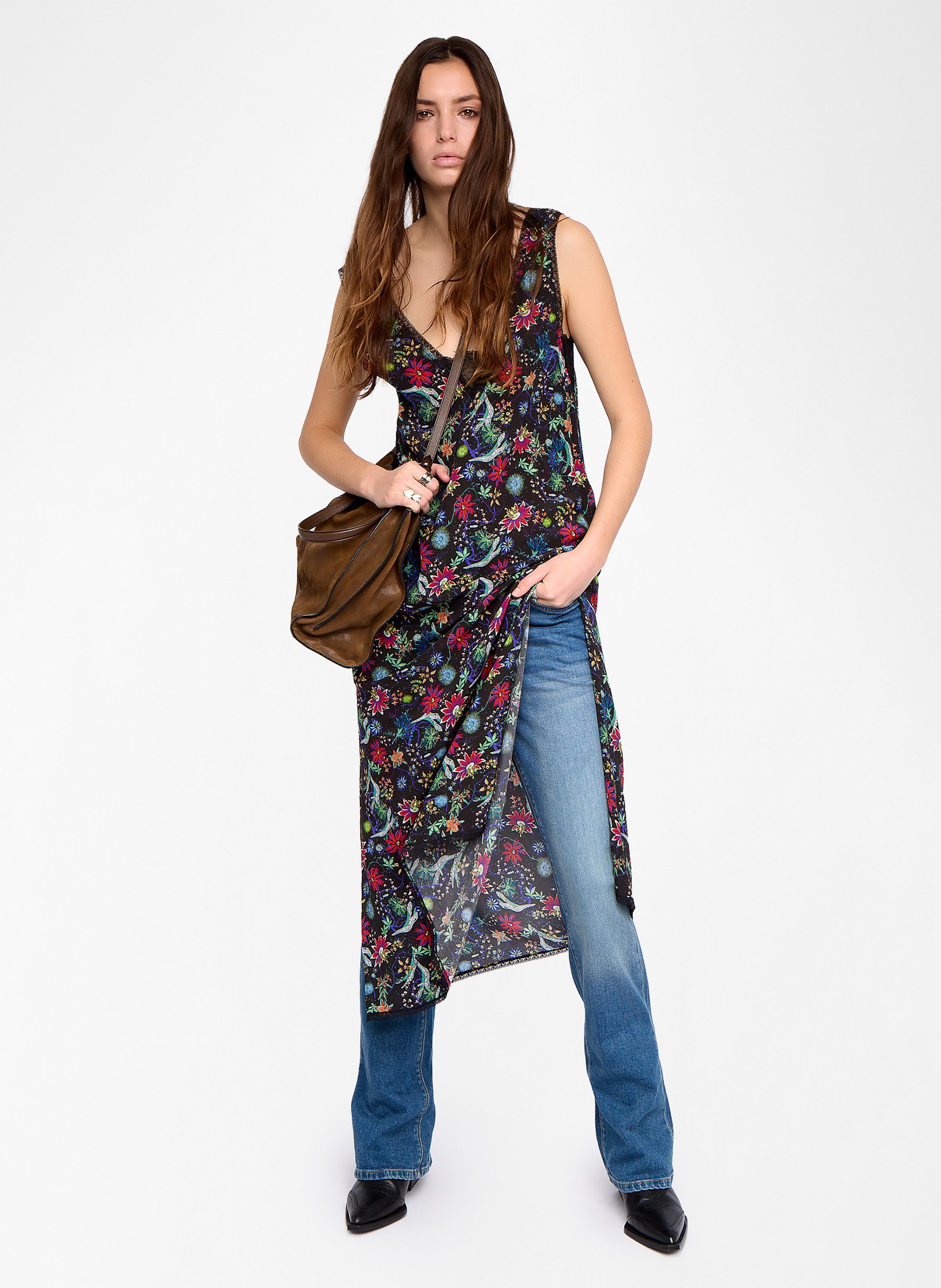 Robe midi fleurie à détails dentelle ZADIG&VOLTAIRE Bleu