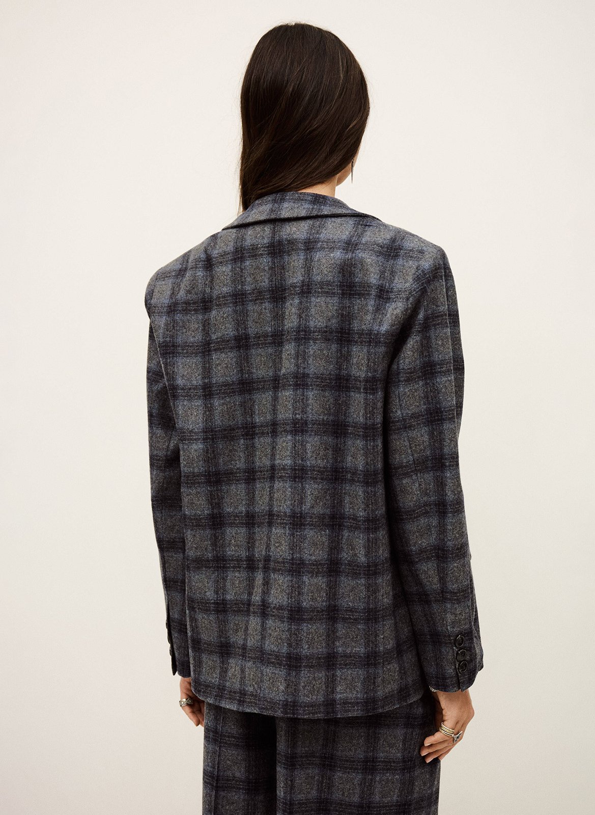 Veste tailleur droite en laine mélangée à carreaux BA&SH Bleu