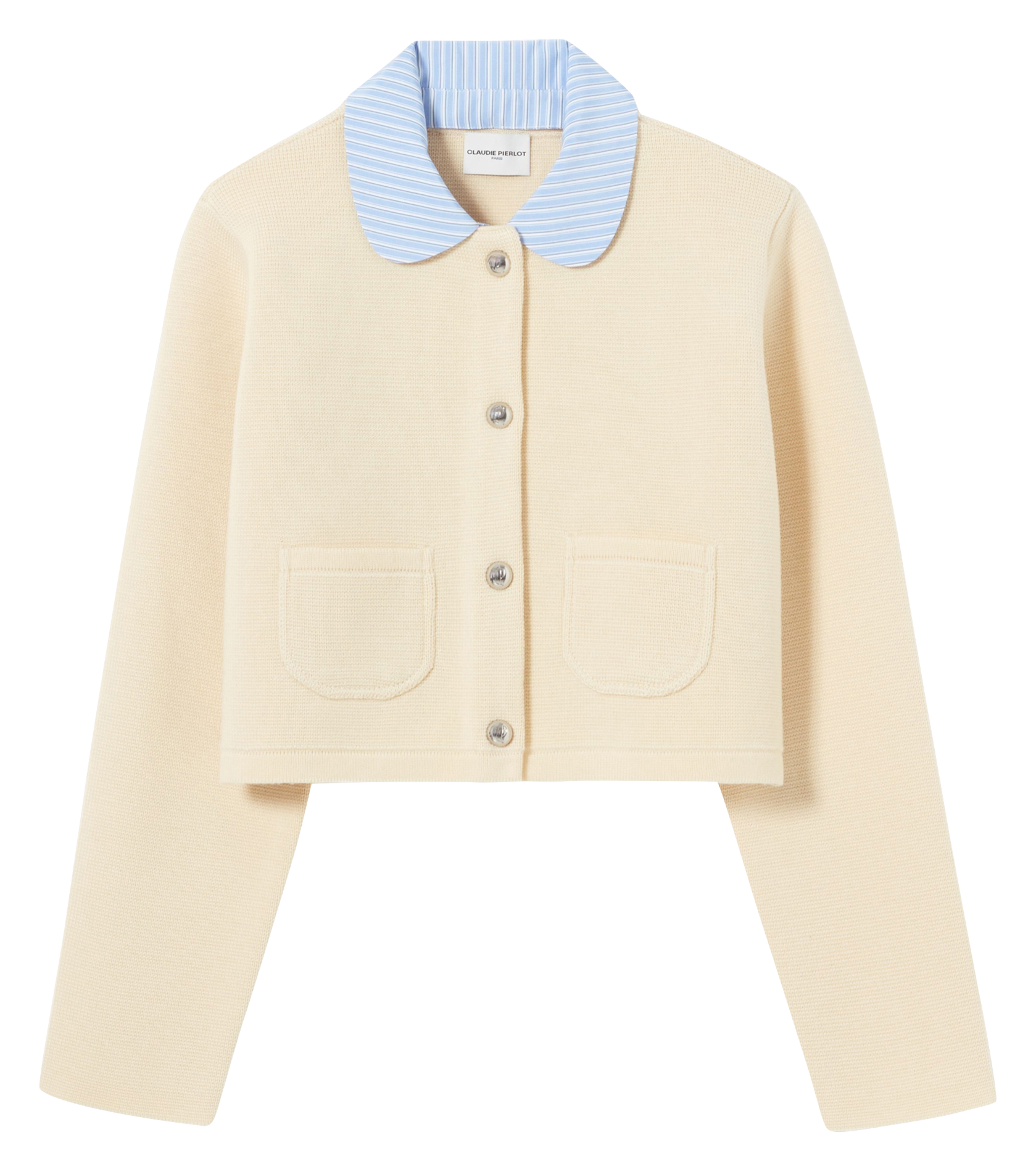 Cardigan court uni à col rayé CLAUDIE PIERLOT Beige