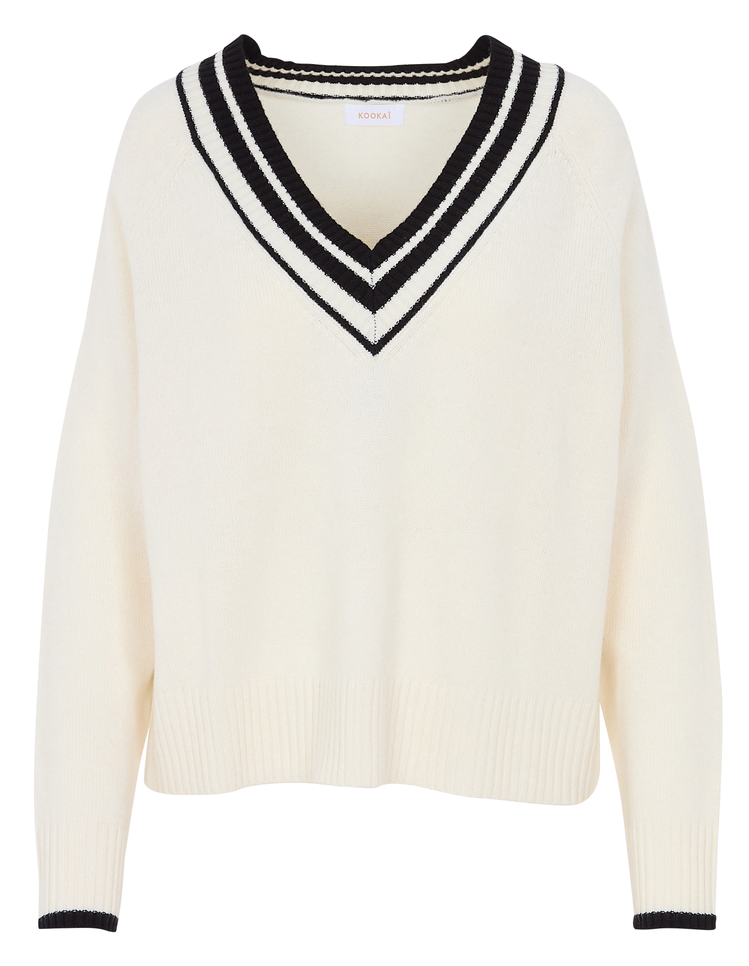 Pull oversize col V en laine et cachemire KOOKAI Blanc