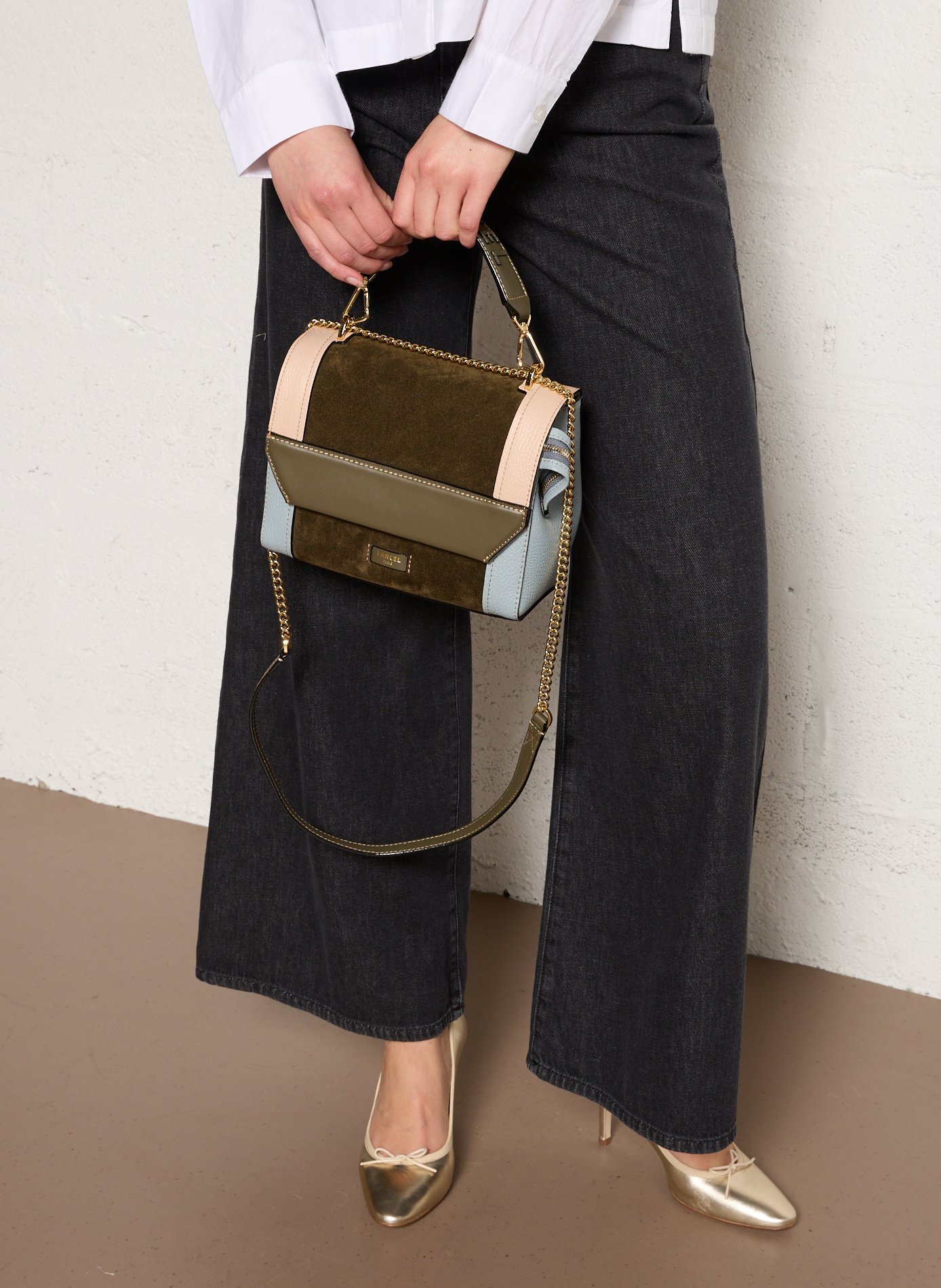 Sac porté main en cuir LANCEL Kaki