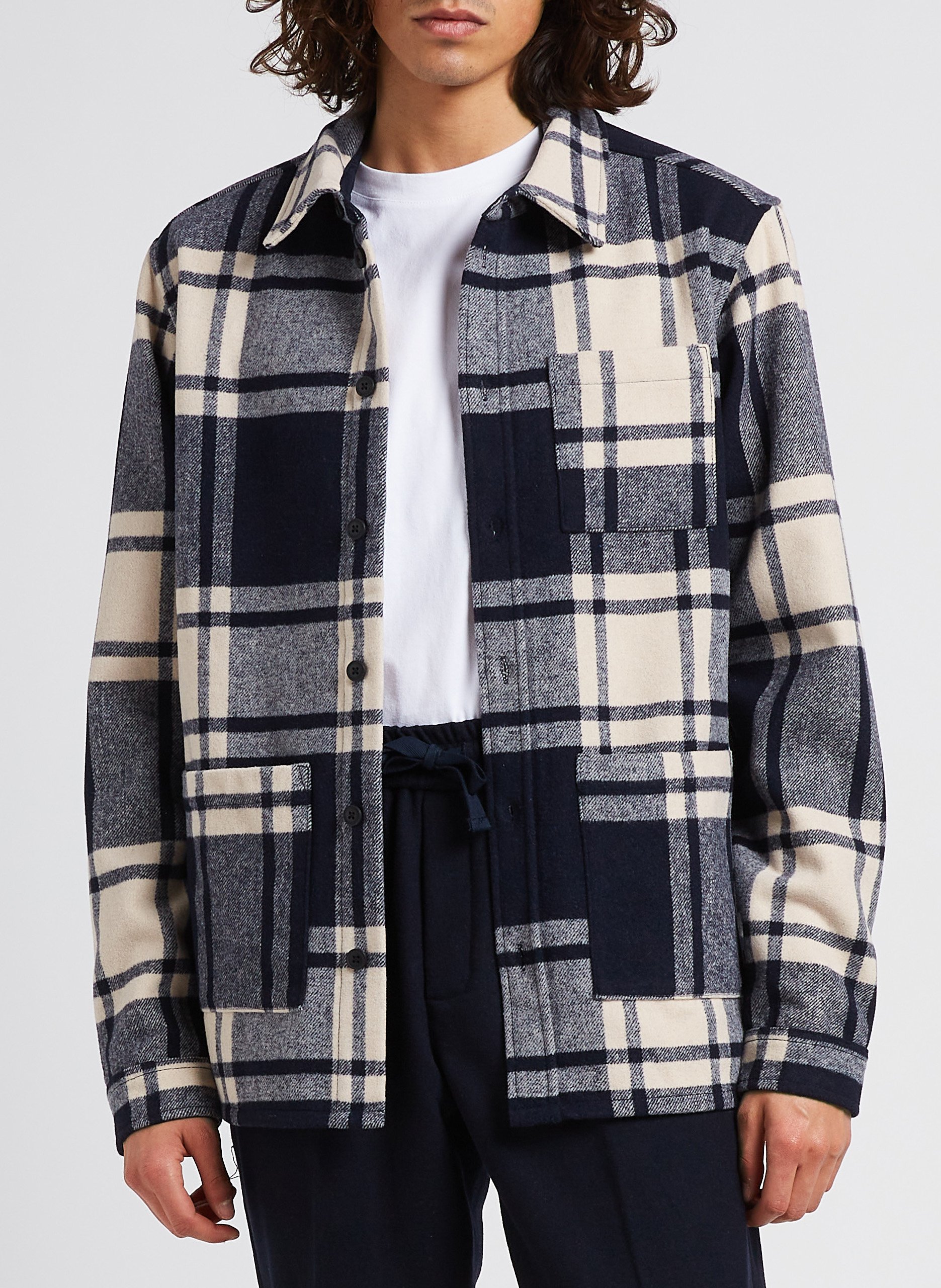 Wool-blend check overshirt with classic collar LES DEUX Multicolored