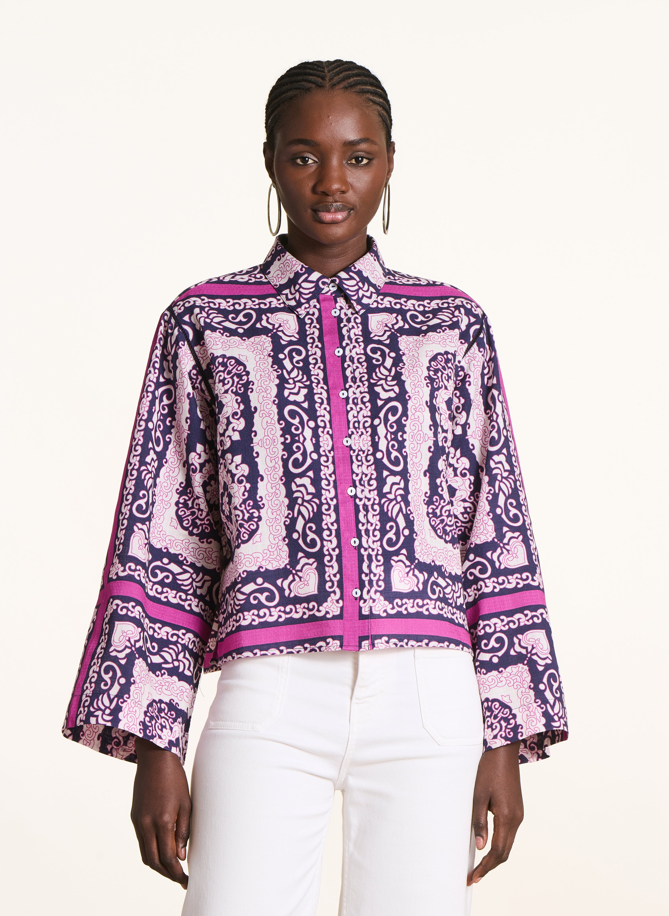 Loose fit classic collar shirt in printed organic cotton LA FEE MARABOUTEE Multicolored