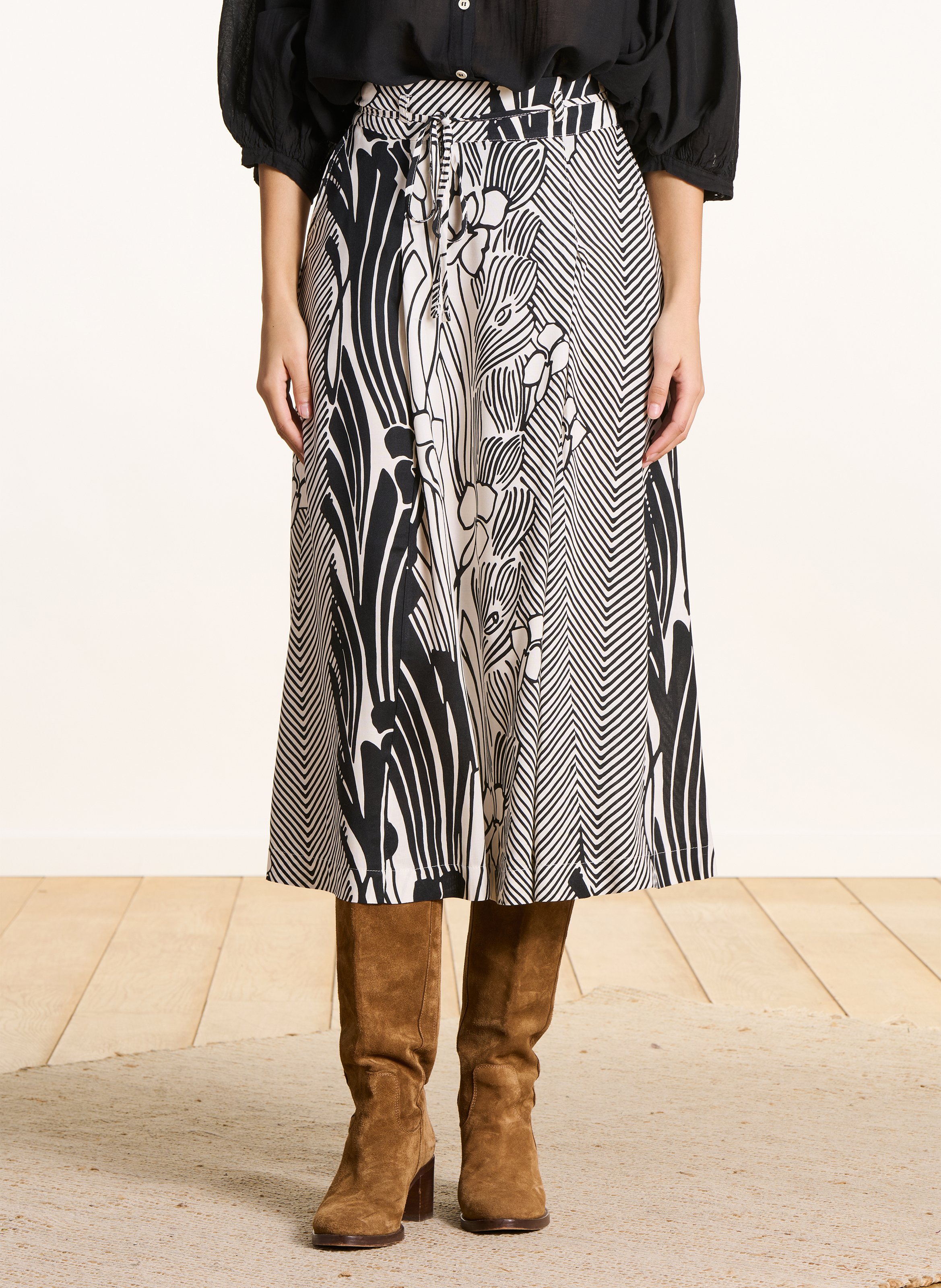 Jupe midi imprimée LA FEE MARABOUTEE Noir