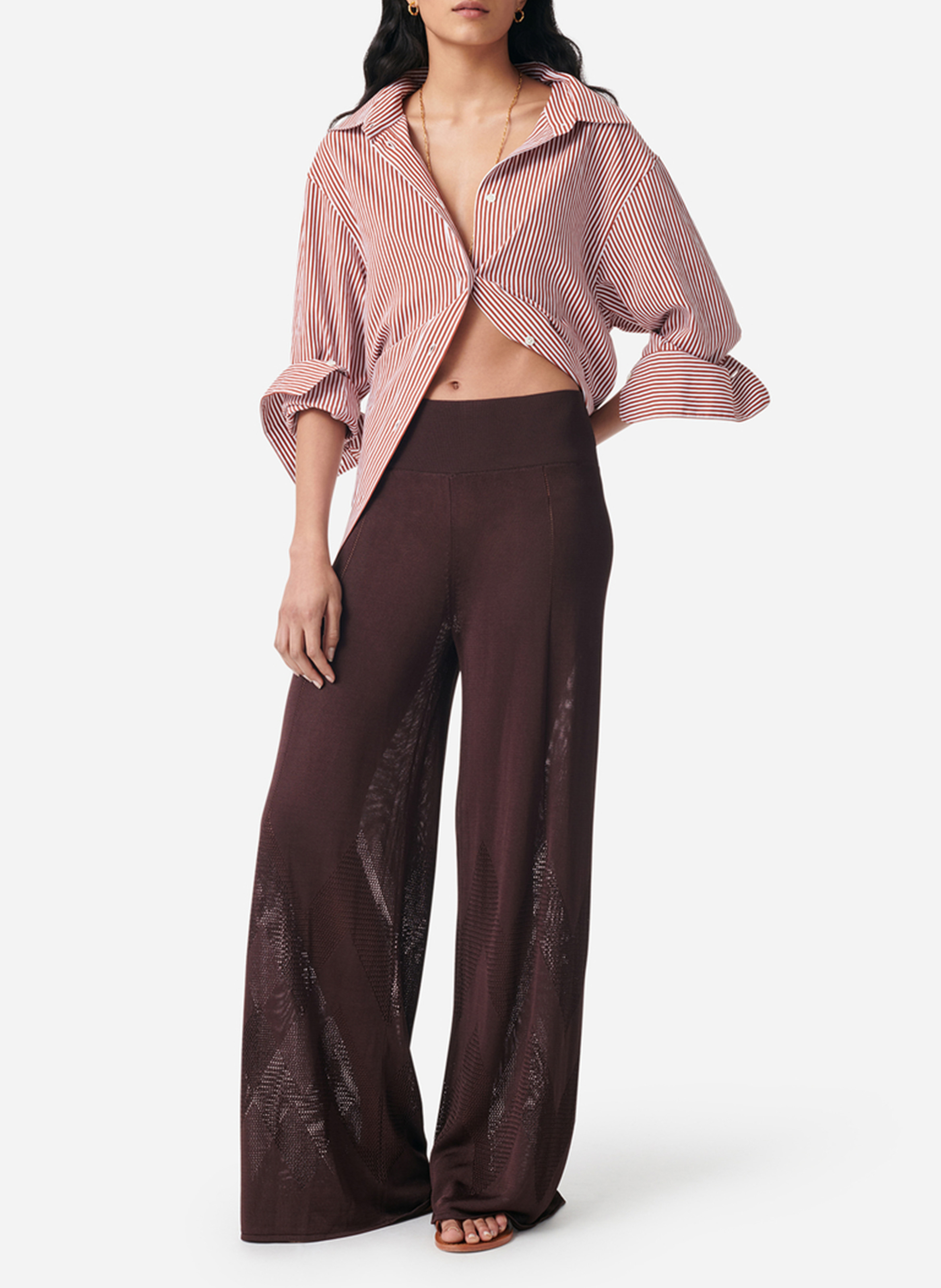 Wide-leg knit pants with openwork design VANESSA BRUNO Brown