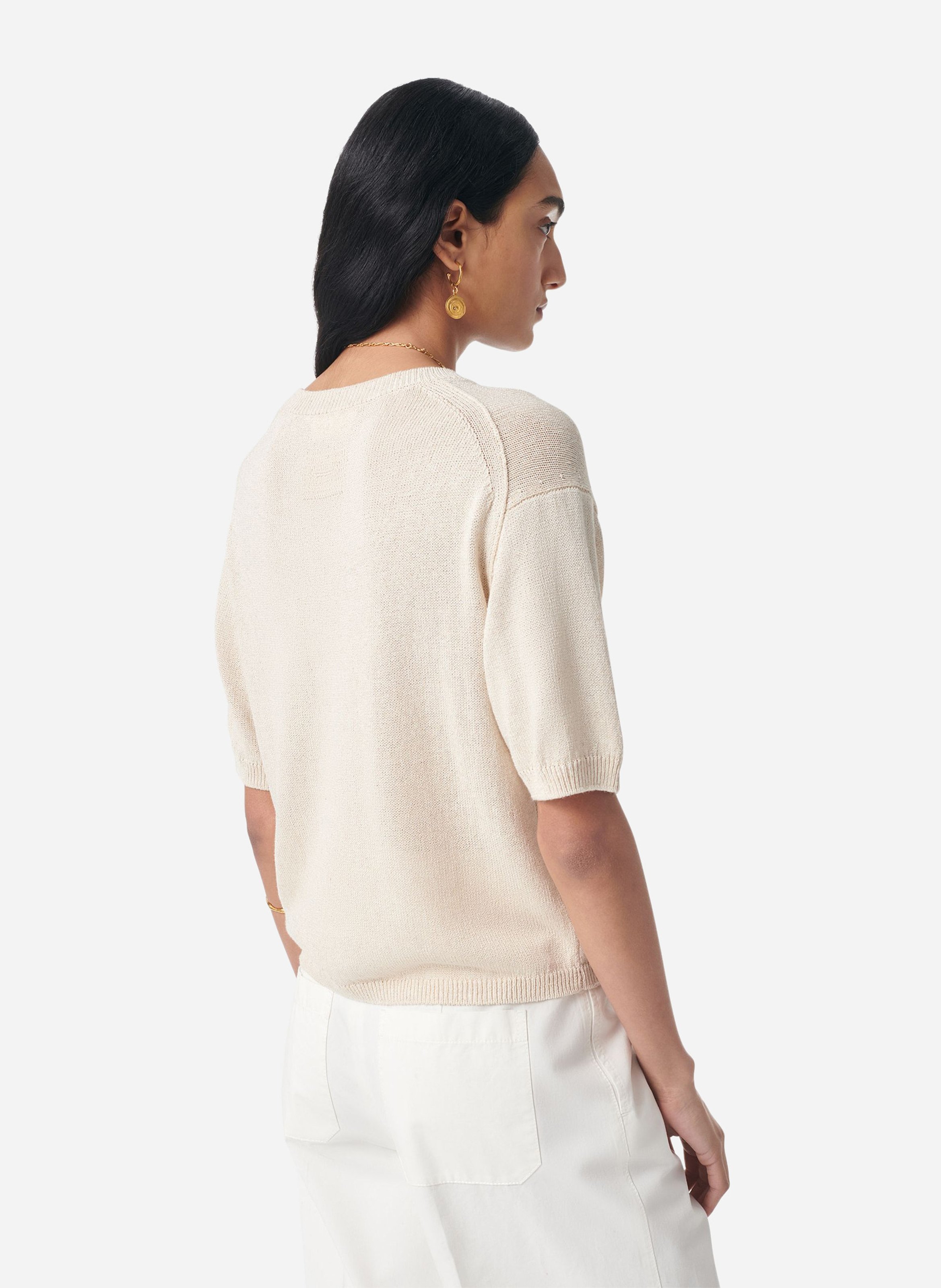Pull manches courtes en maille fine VANESSA BRUNO Blanc