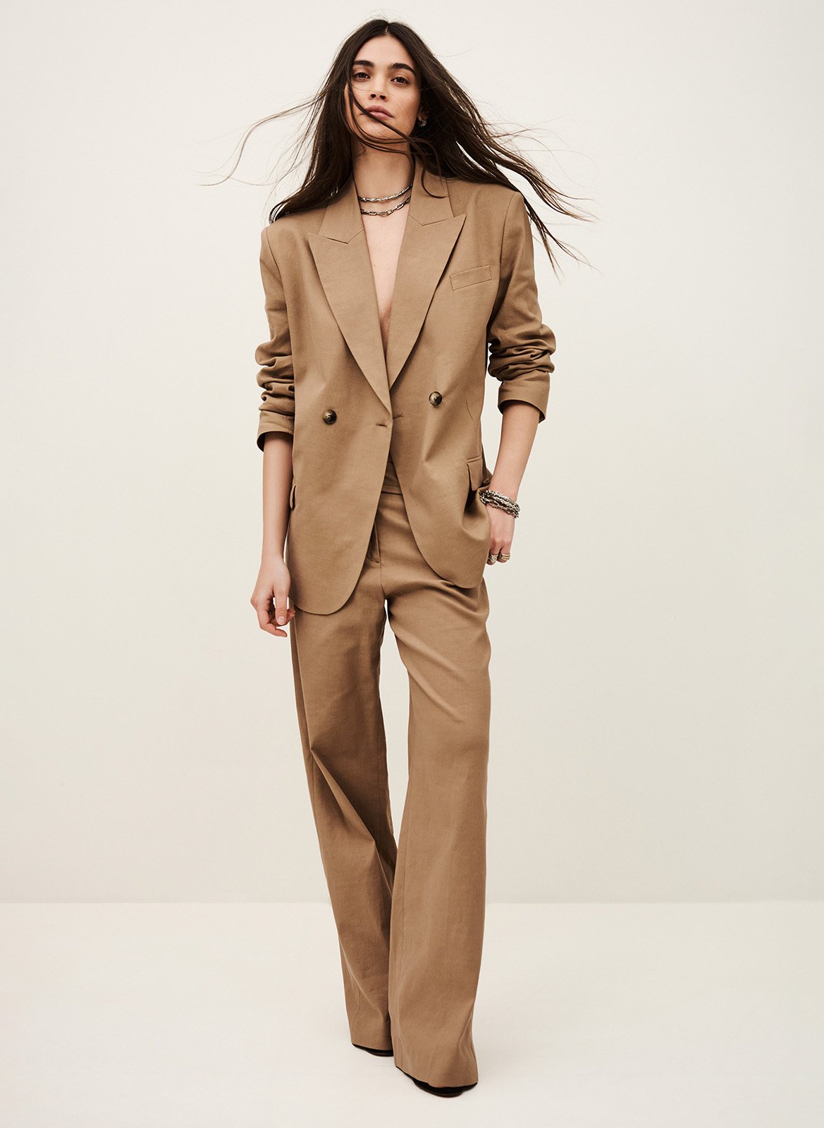 Veste col tailleur en lin mélangé BA&SH Marron