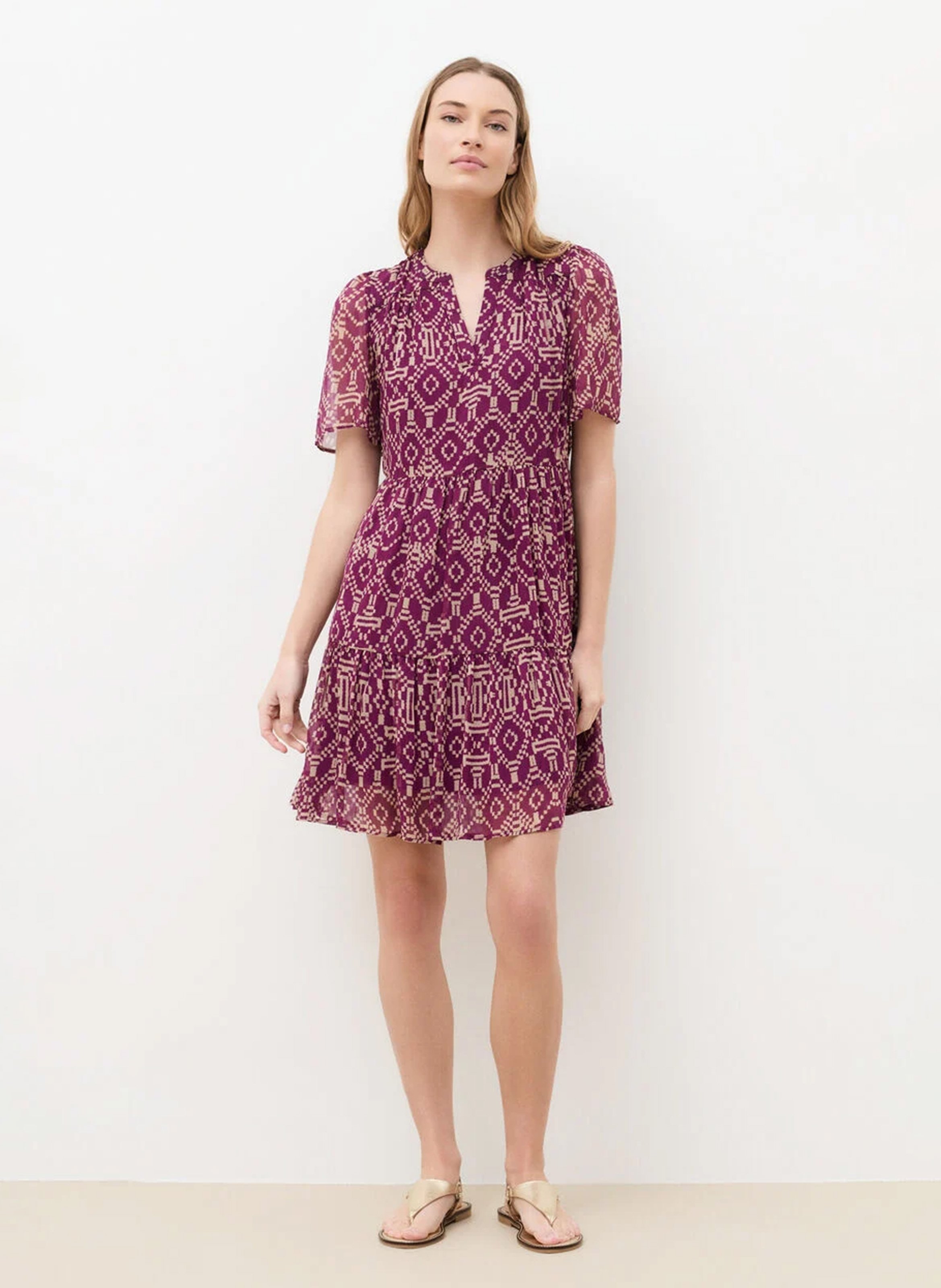 Robe courte col tunisien imprimée CAROLL Rouge