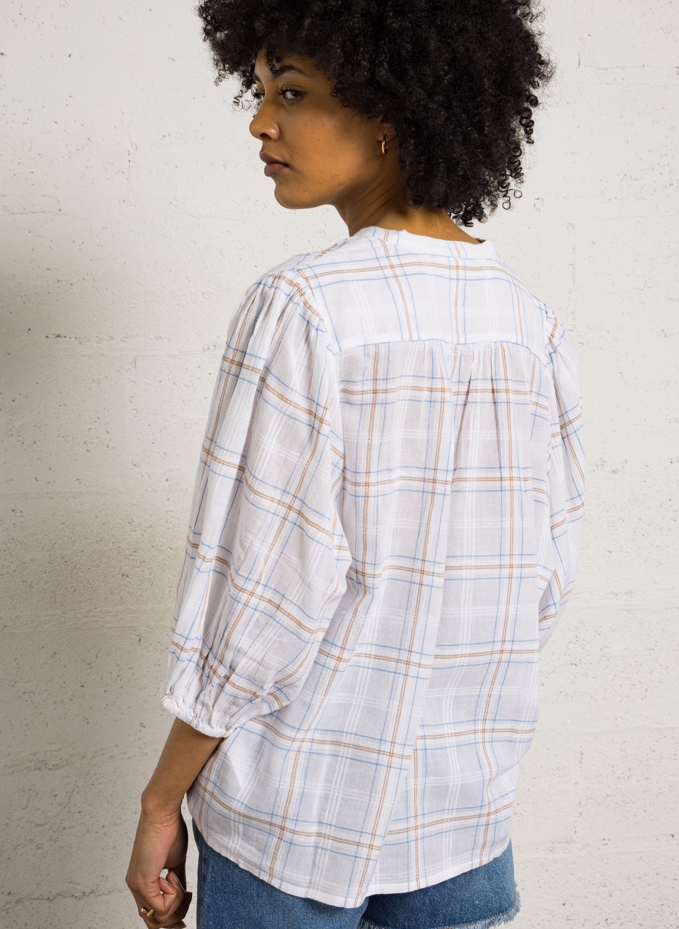 Chemisier imprimé à carreaux MAISON 123 Blanc