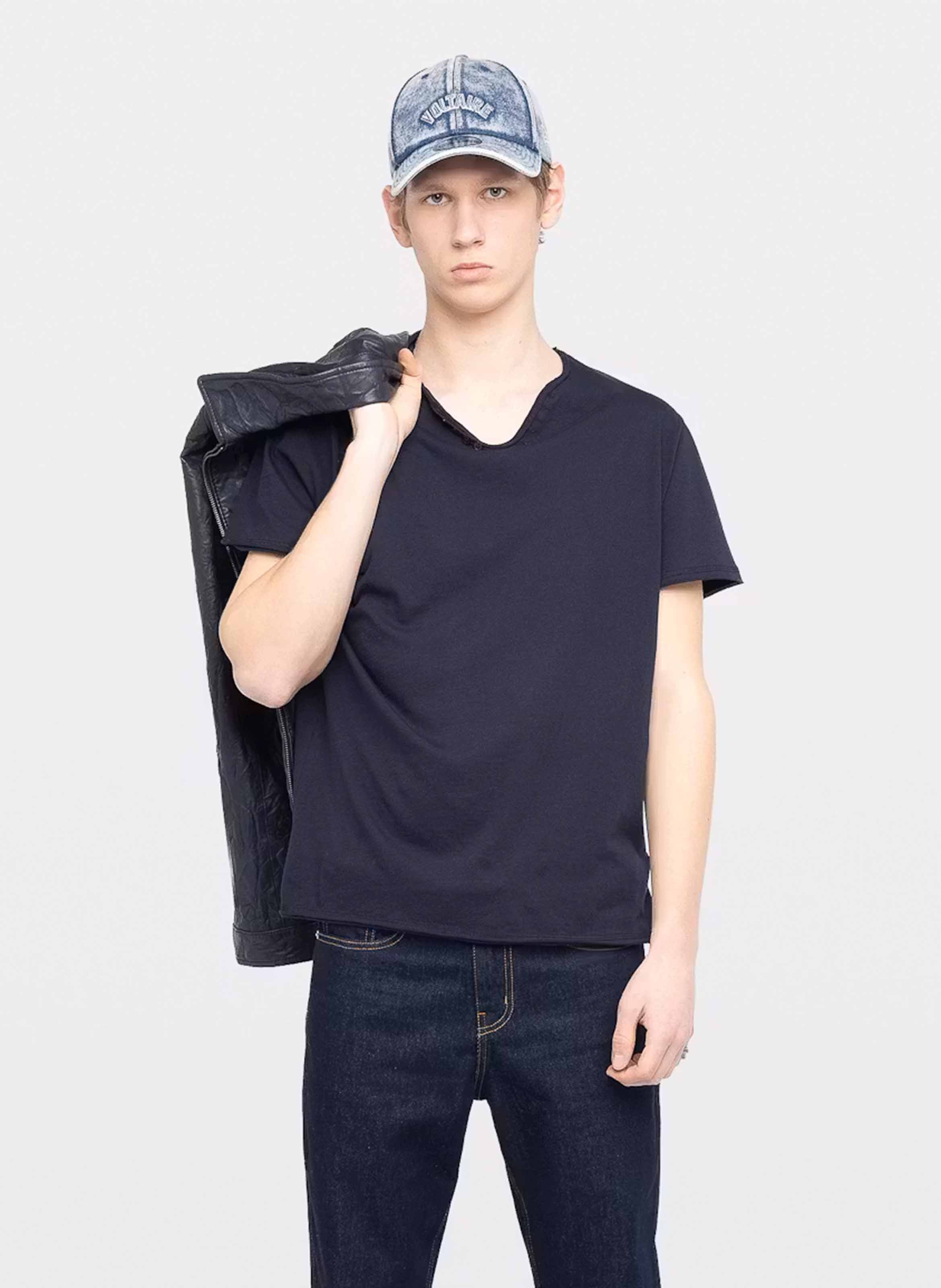 Tee-shirt droit col V en coton bio sérigraphié ZADIG&VOLTAIRE Blue
