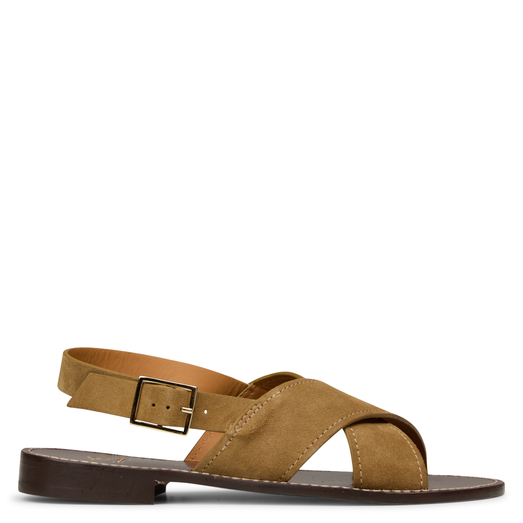 Flache Ledersandalen mit Samt BOBBIES Khaki