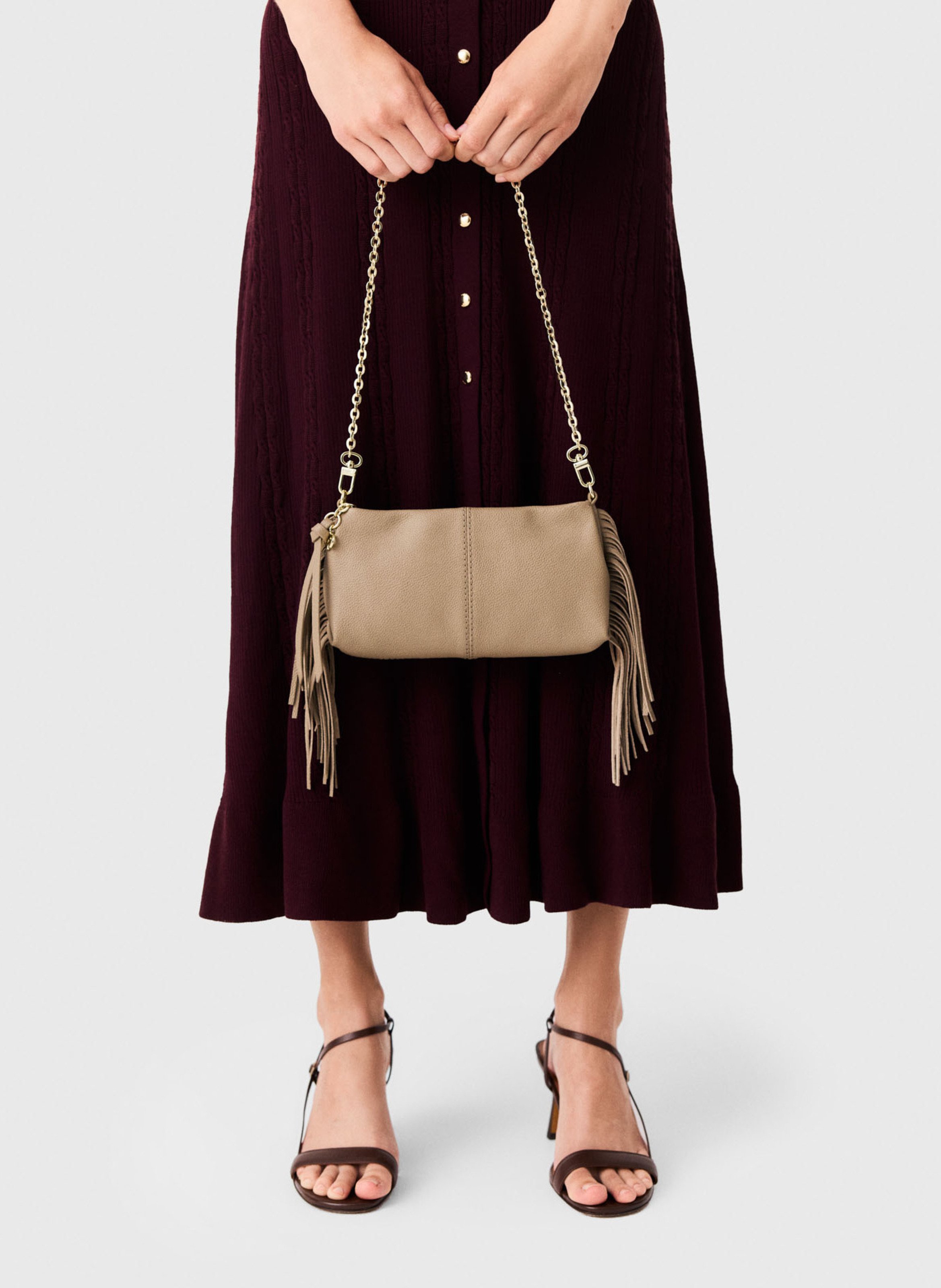 Sac poté éépaule en cuir MAJE Marron