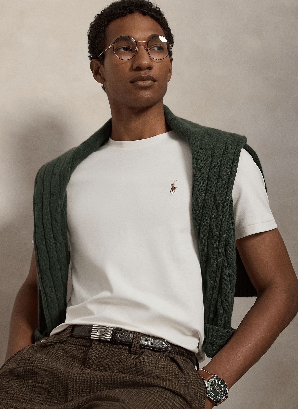 Rundhals-T-Shirt aus Pima-Baumwolle mit Pony Player, Slim Fit POLO RALPH LAUREN Beige