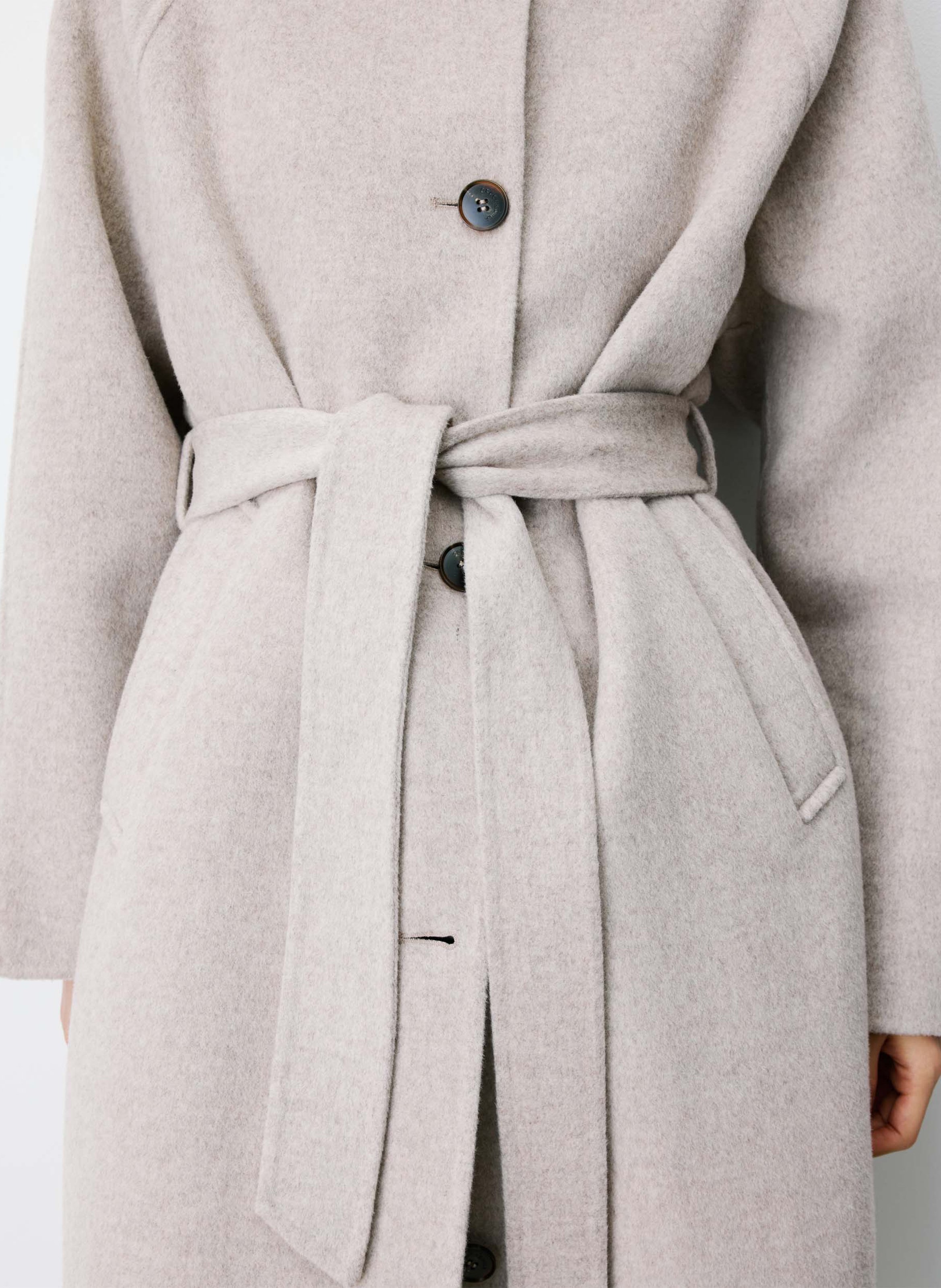 Manteau long ceinturée en laine mélangée  GRACE ET MILA Beige