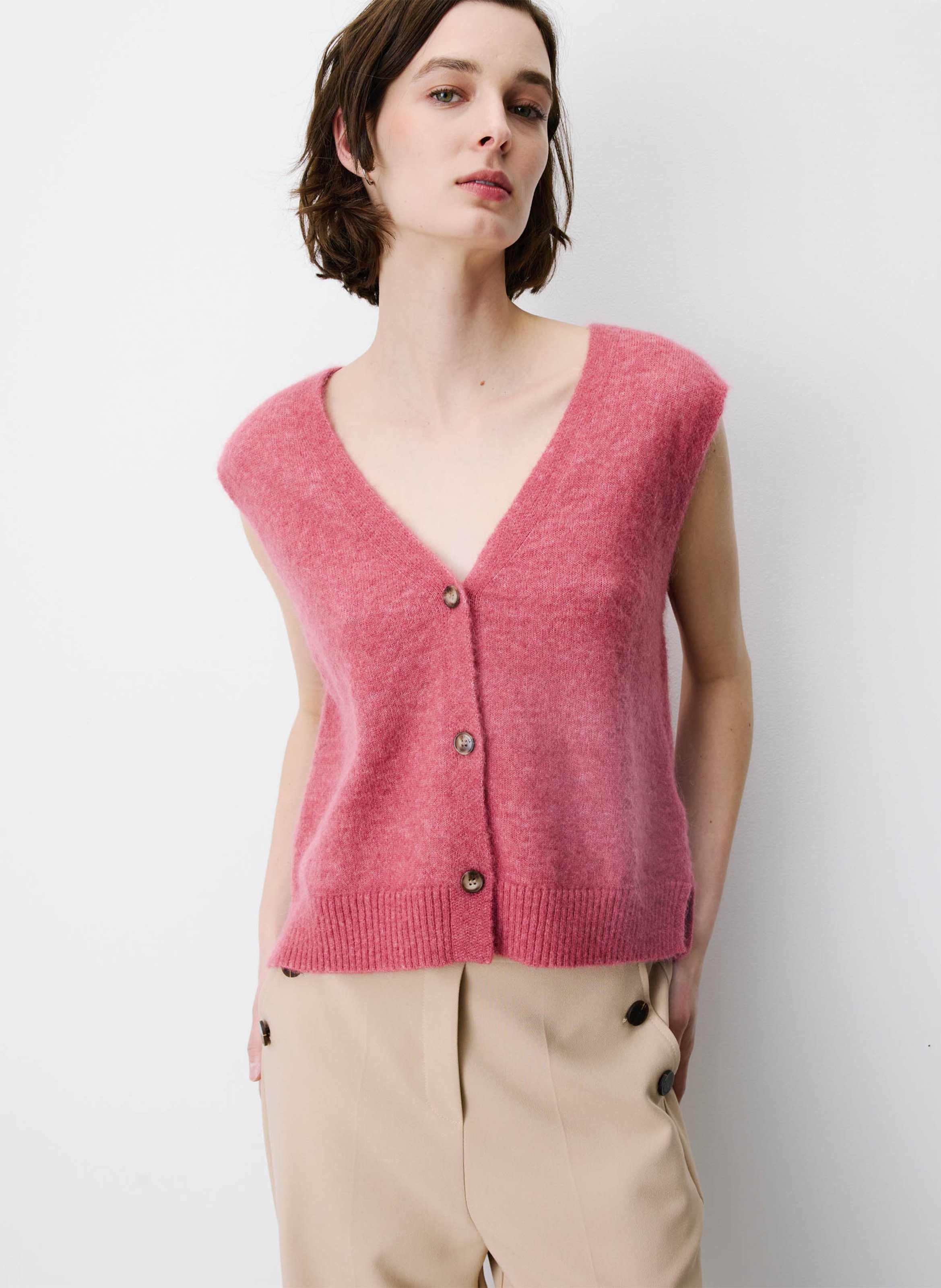 Ärmellose gerade geschnittene Strickjacke aus Wollmischung GRACE ET MILA Rosa