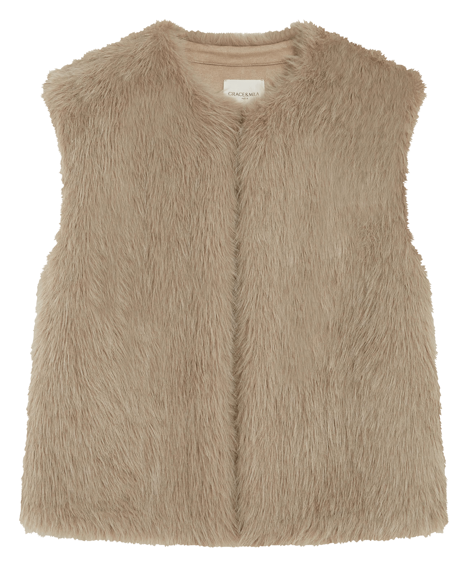 Veste col rond sans manches en fausse fourrure GRACE ET MILA Beige