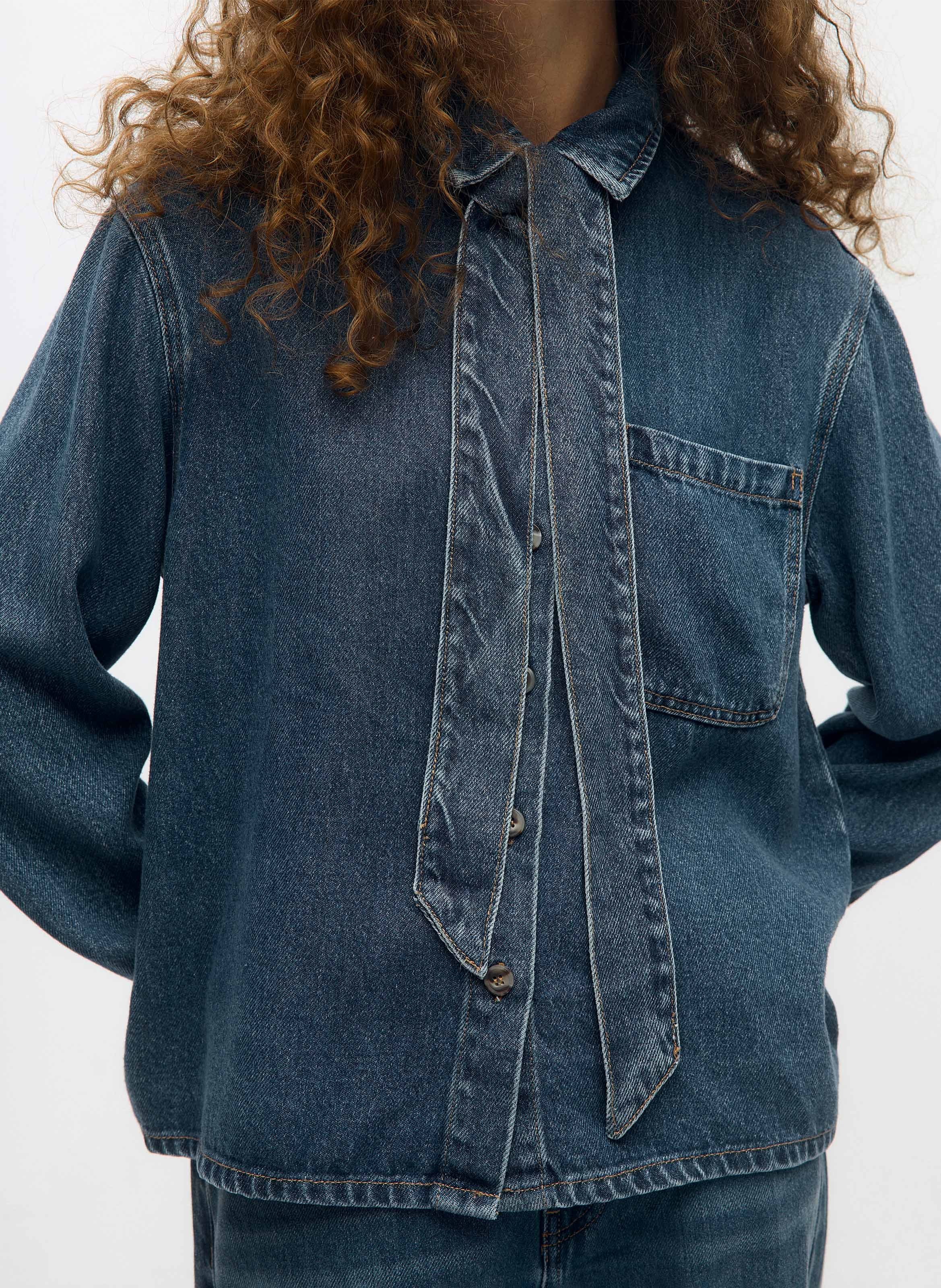 Denim shirt with tie OBJECT Blue