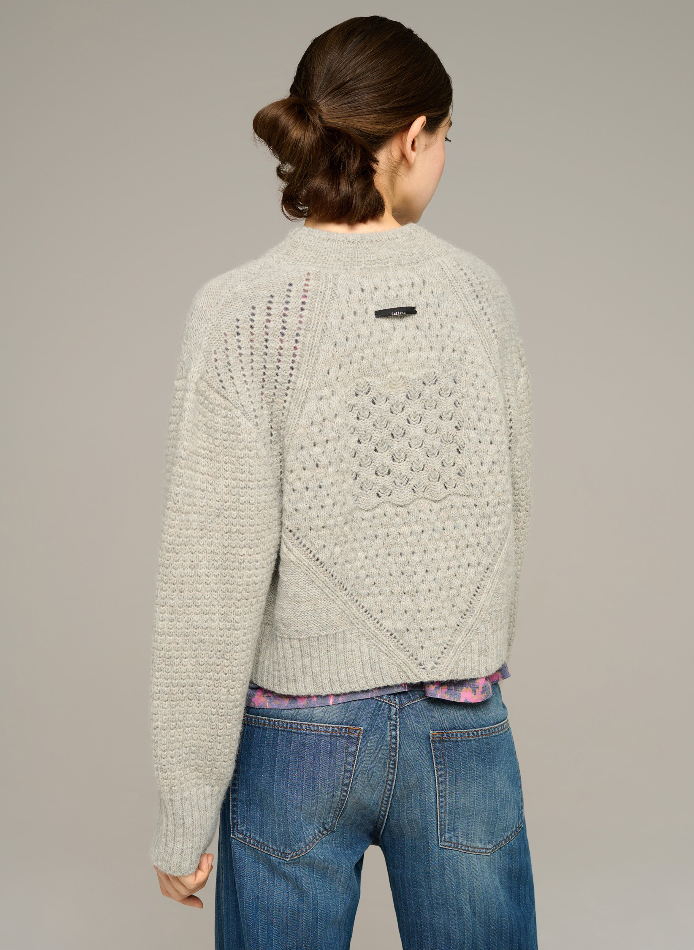 Gerade geschnittene Strickjacke aus Wollmix COTELAC Grau
