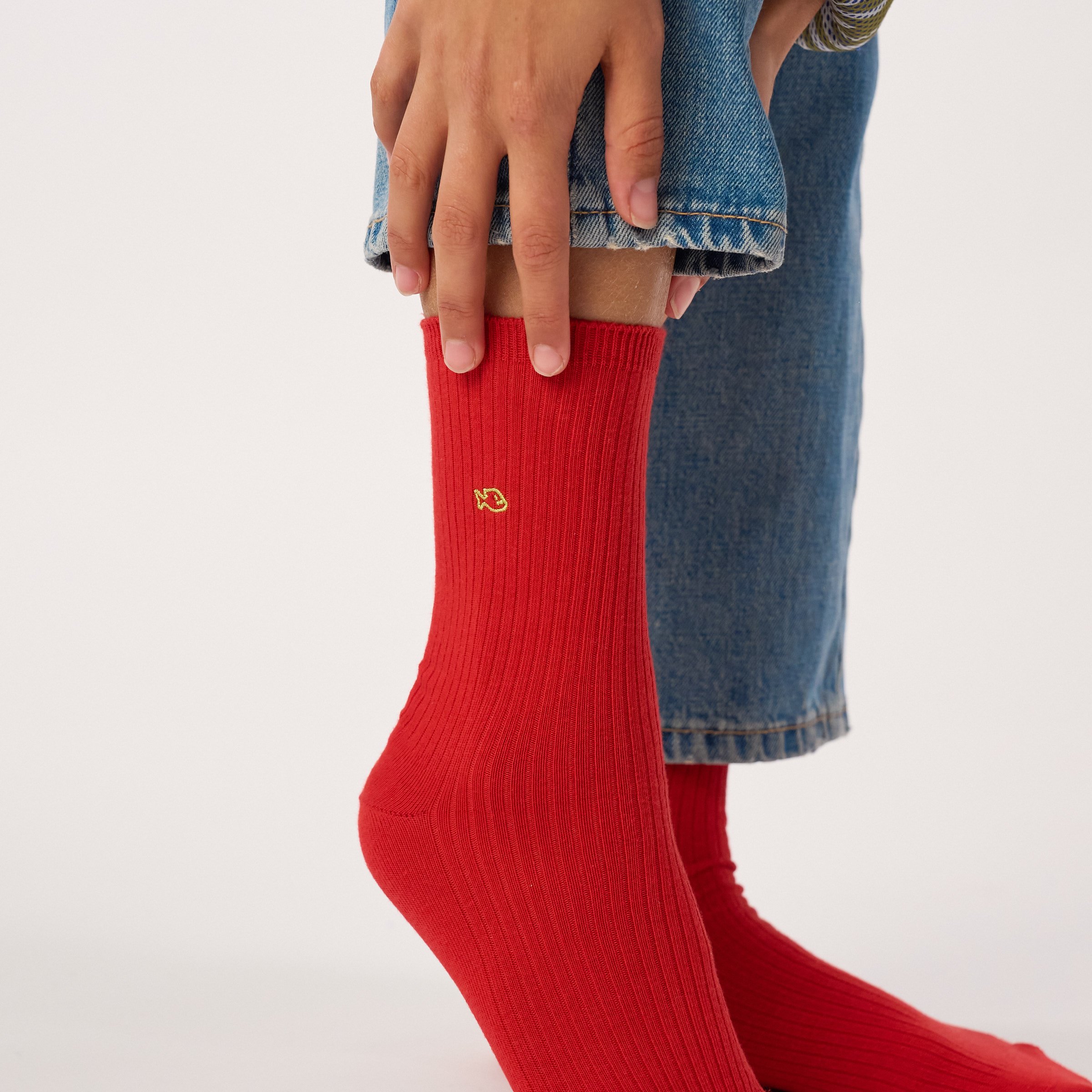 Ribbed Solid Combed Cotton Socks BILLYBELT Red