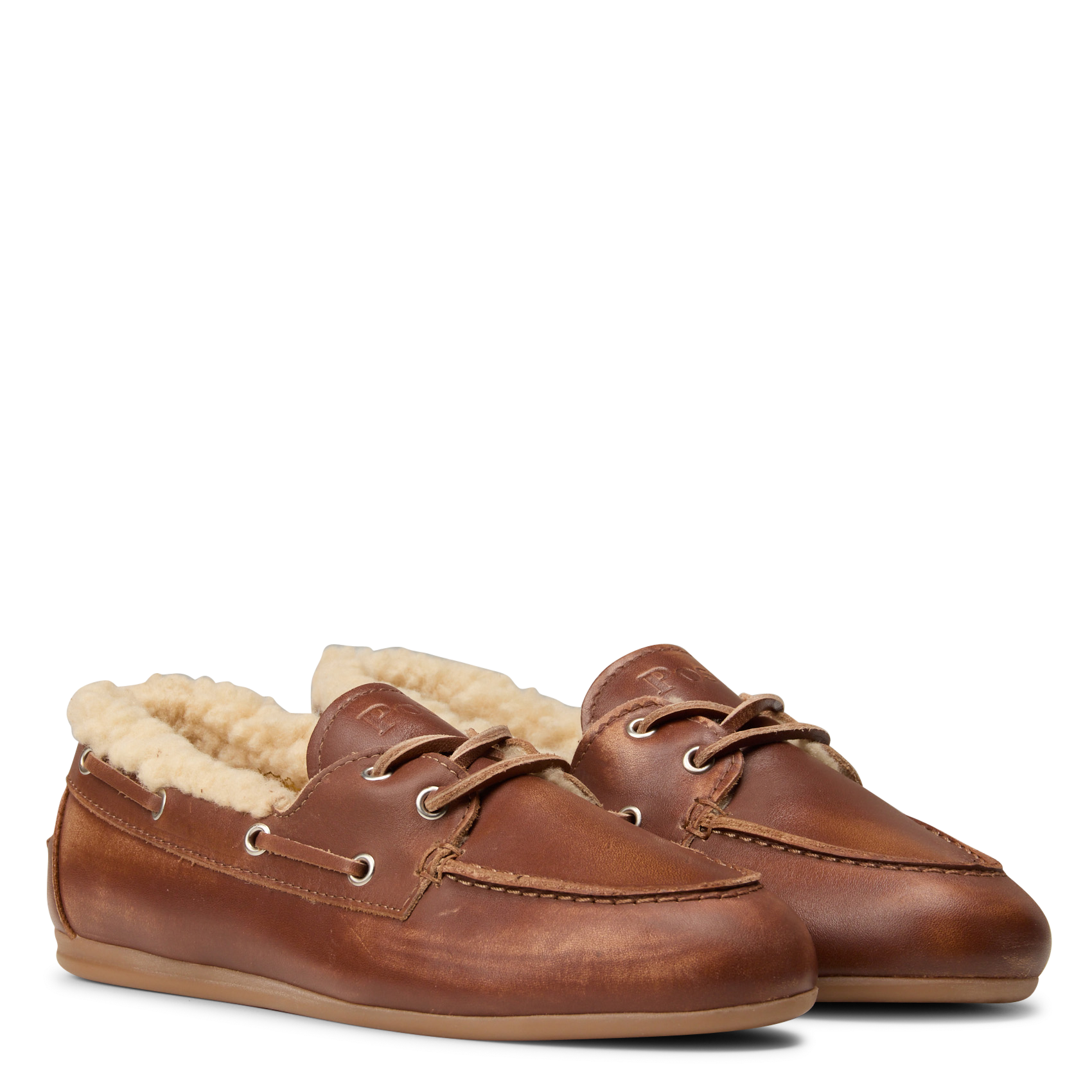 Lace-up fur-lined mixed leather moccasins | Brown POSA Women