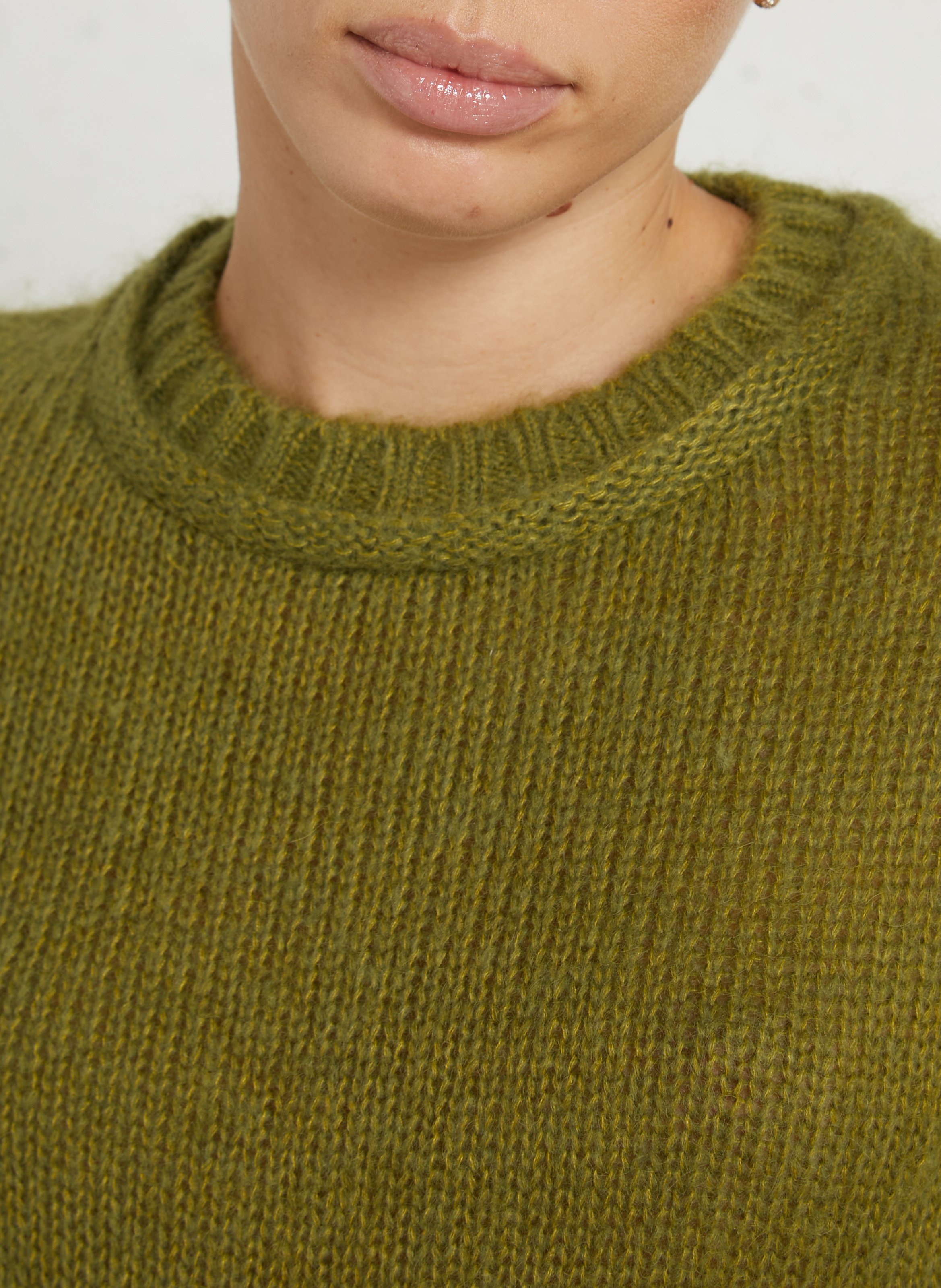 Pull col rond en laine mélangée BELLA JONES Vert