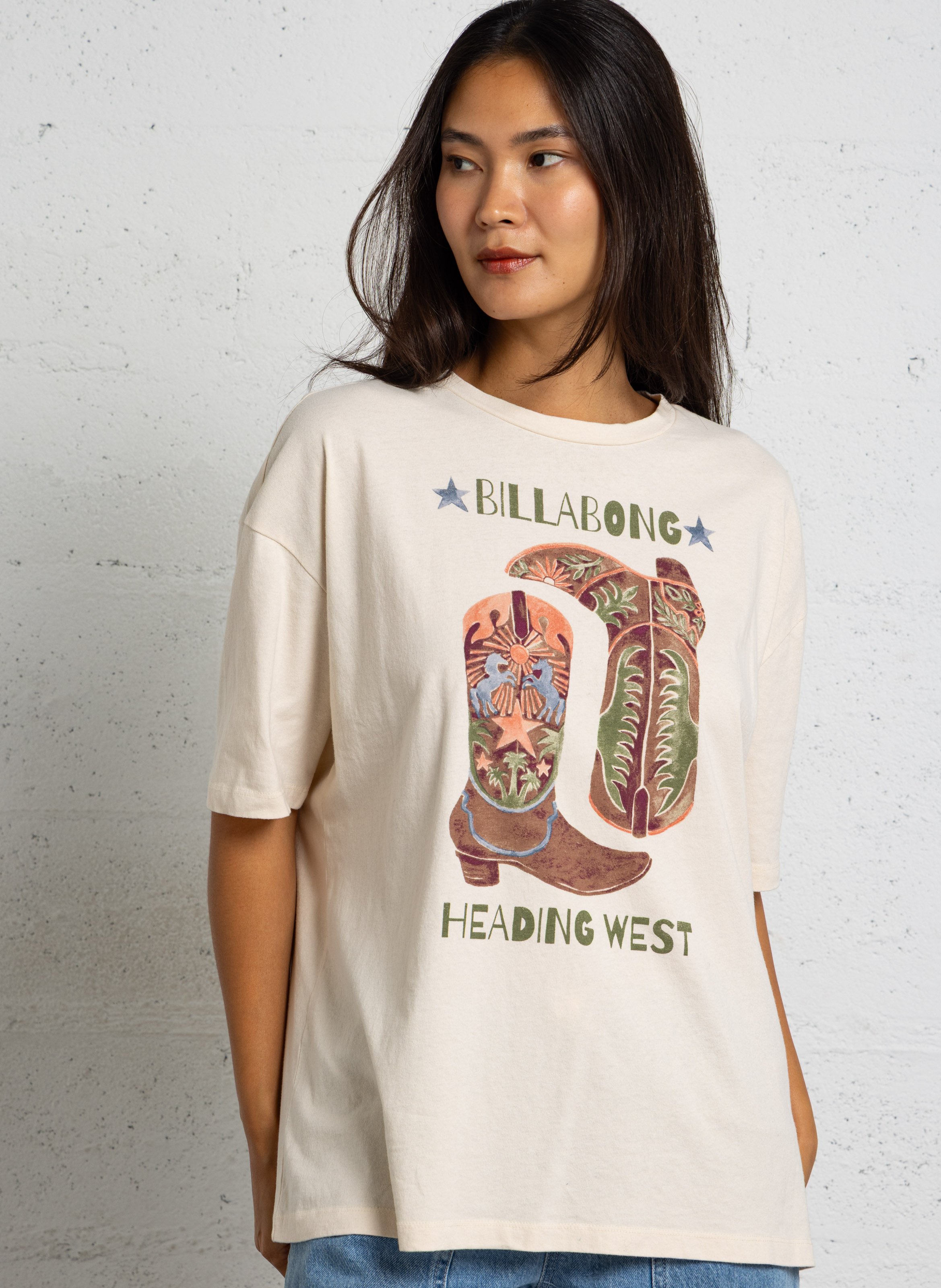 Tee shirt oversize sérigraphié en coton BILLABONG Beige