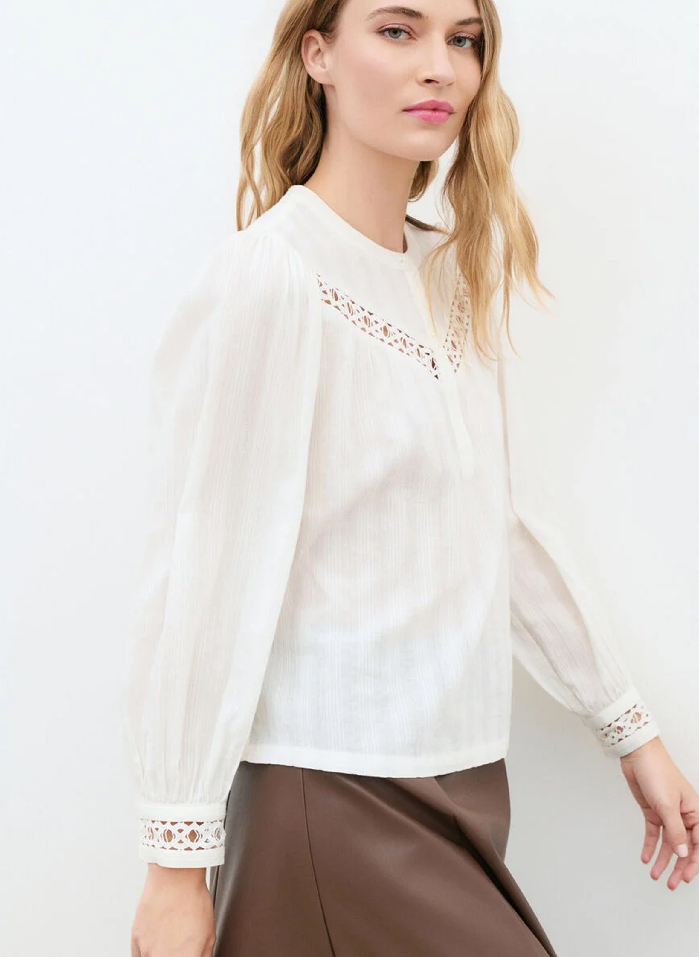 Katoenen blouse met ronde hals en knoopsluiting CAROLL Wit