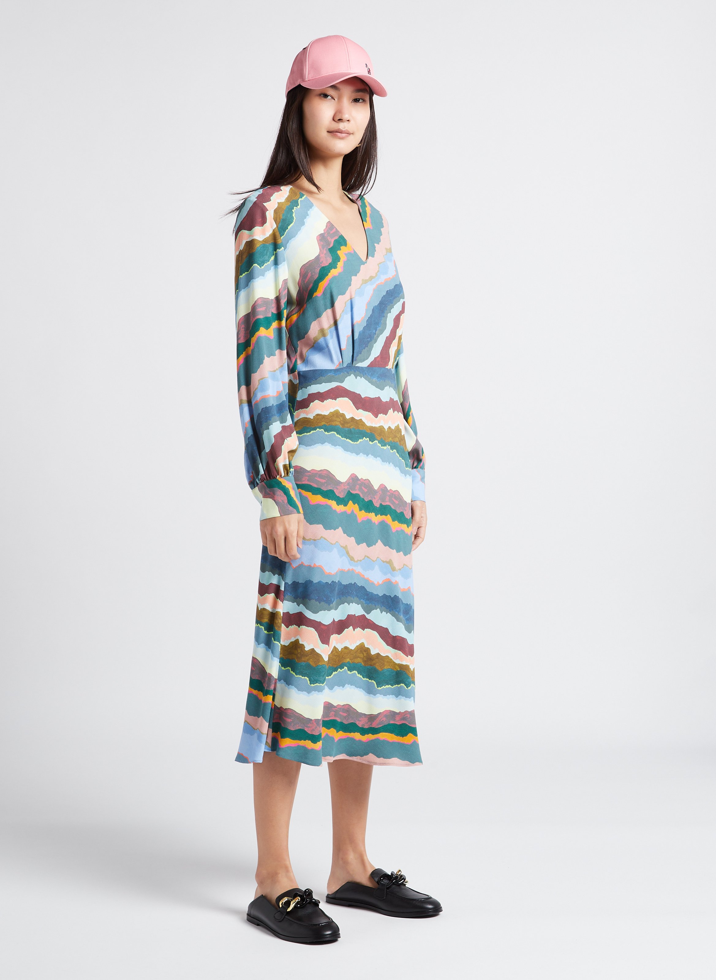 Straight printed V-neck midi dress PAUL SMITH Multicolored