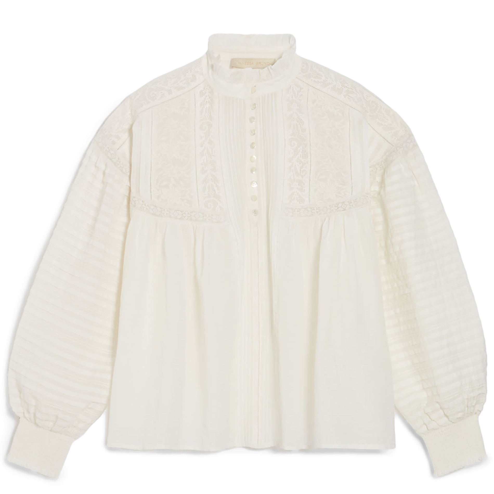 Blouse met rechte Victoriaanse kraag van gemengd katoen VANESSA BRUNO Wit