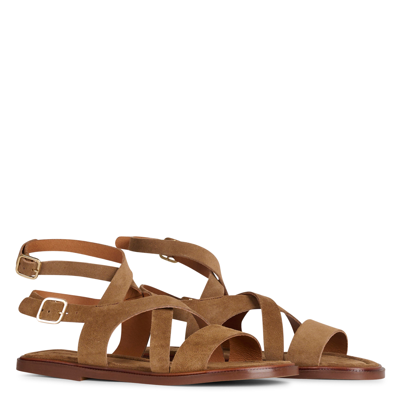 Flache Ledersandalen mit Riemchen MELLOW YELLOW Beige