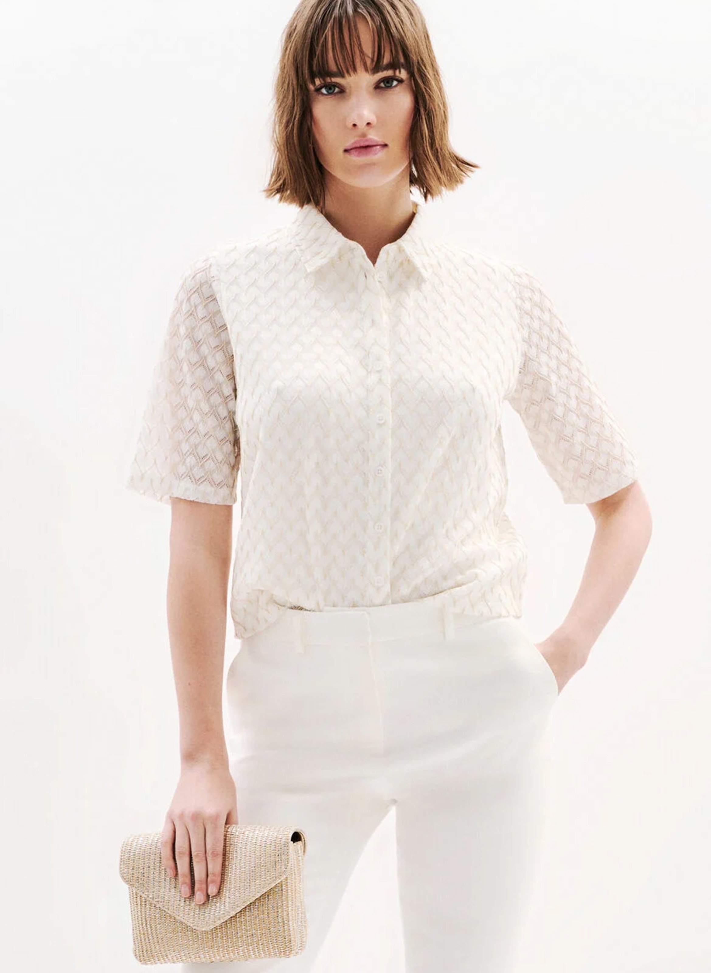 Top col classique  CAROLL Blanc