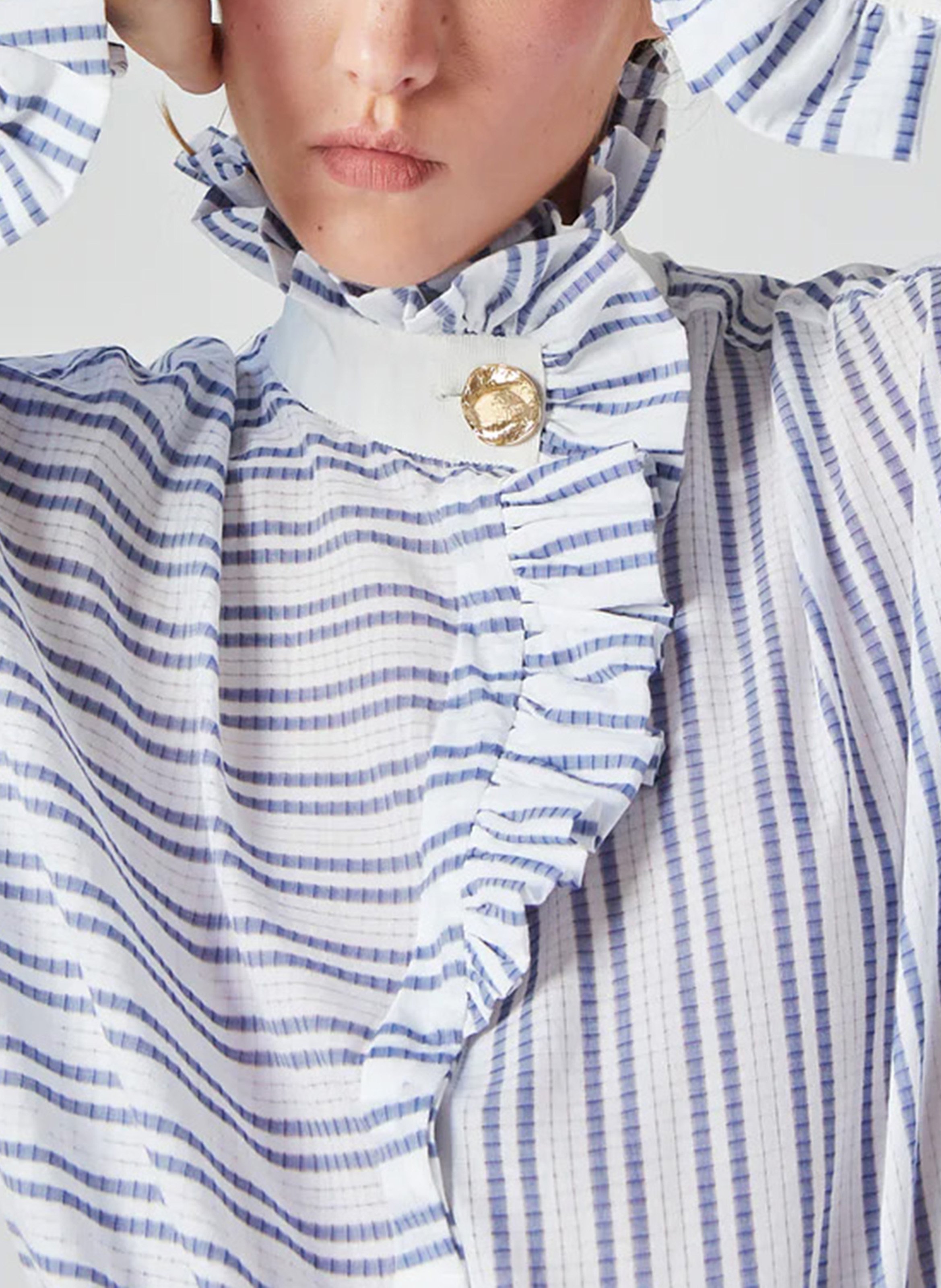 Chemise col victorien en coton Bleu