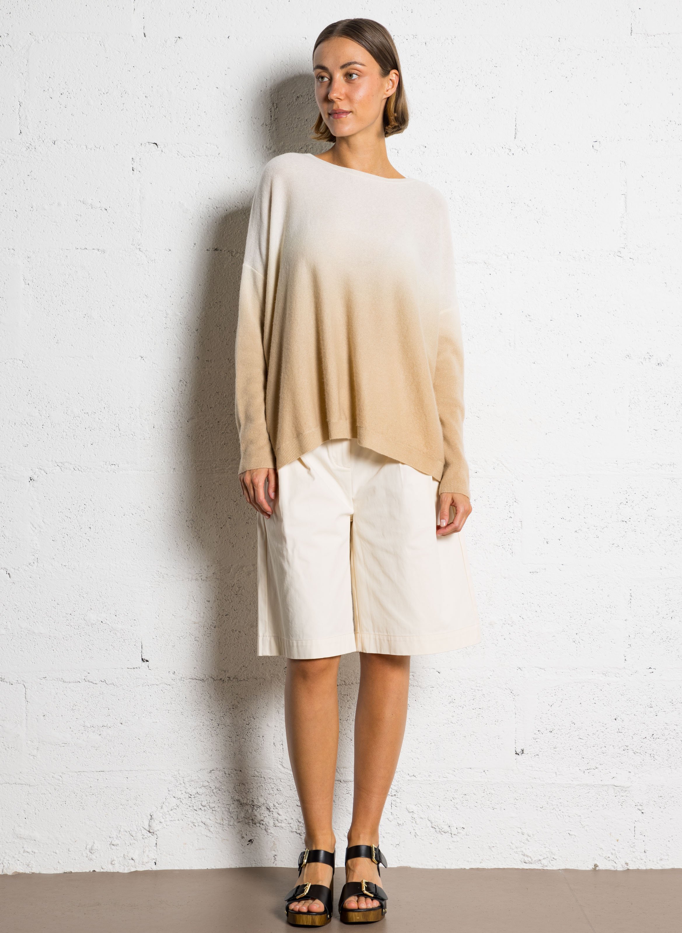 Oversized kasjmier trui met print KUJTEN Beige