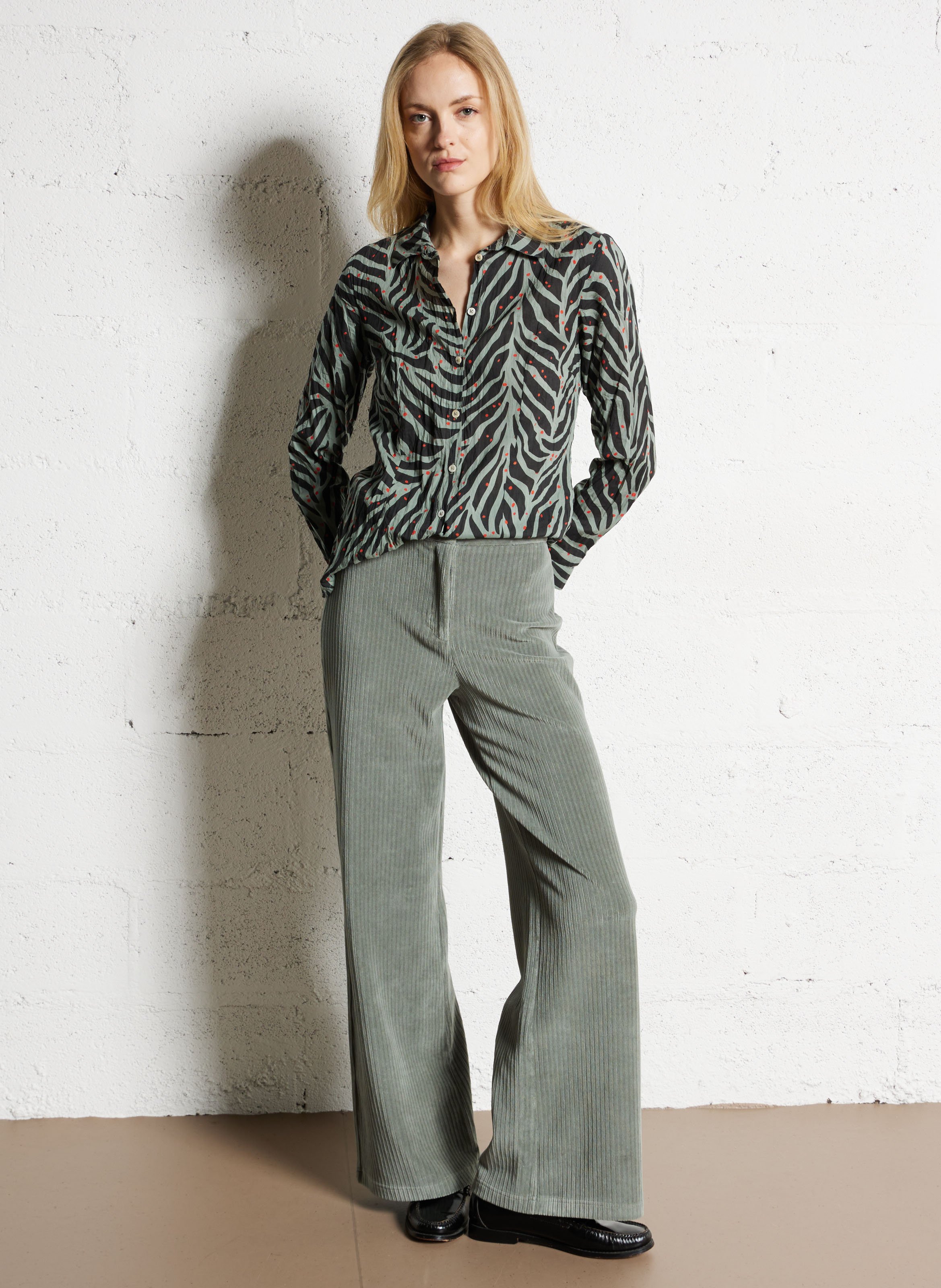 Straight printed cotton shirt Black