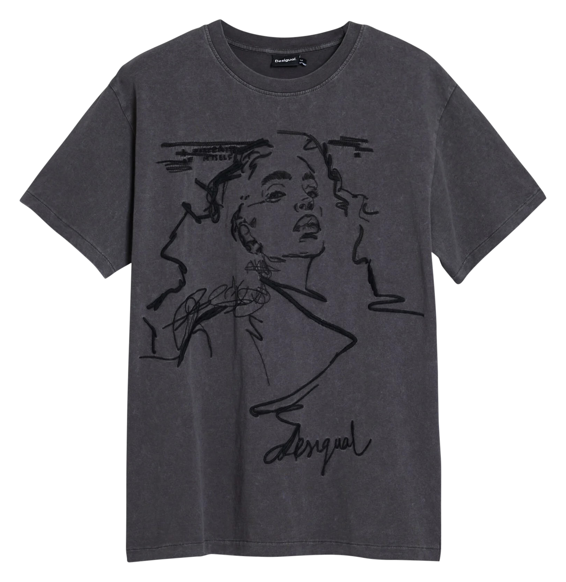 Tee-shirt imprimé col rond en coton DESIGUAL Marron