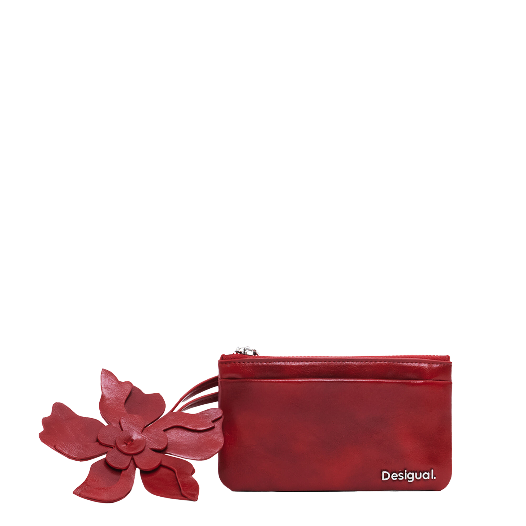 Shiny leather-effect card holder with flowers DESIGUAL Red