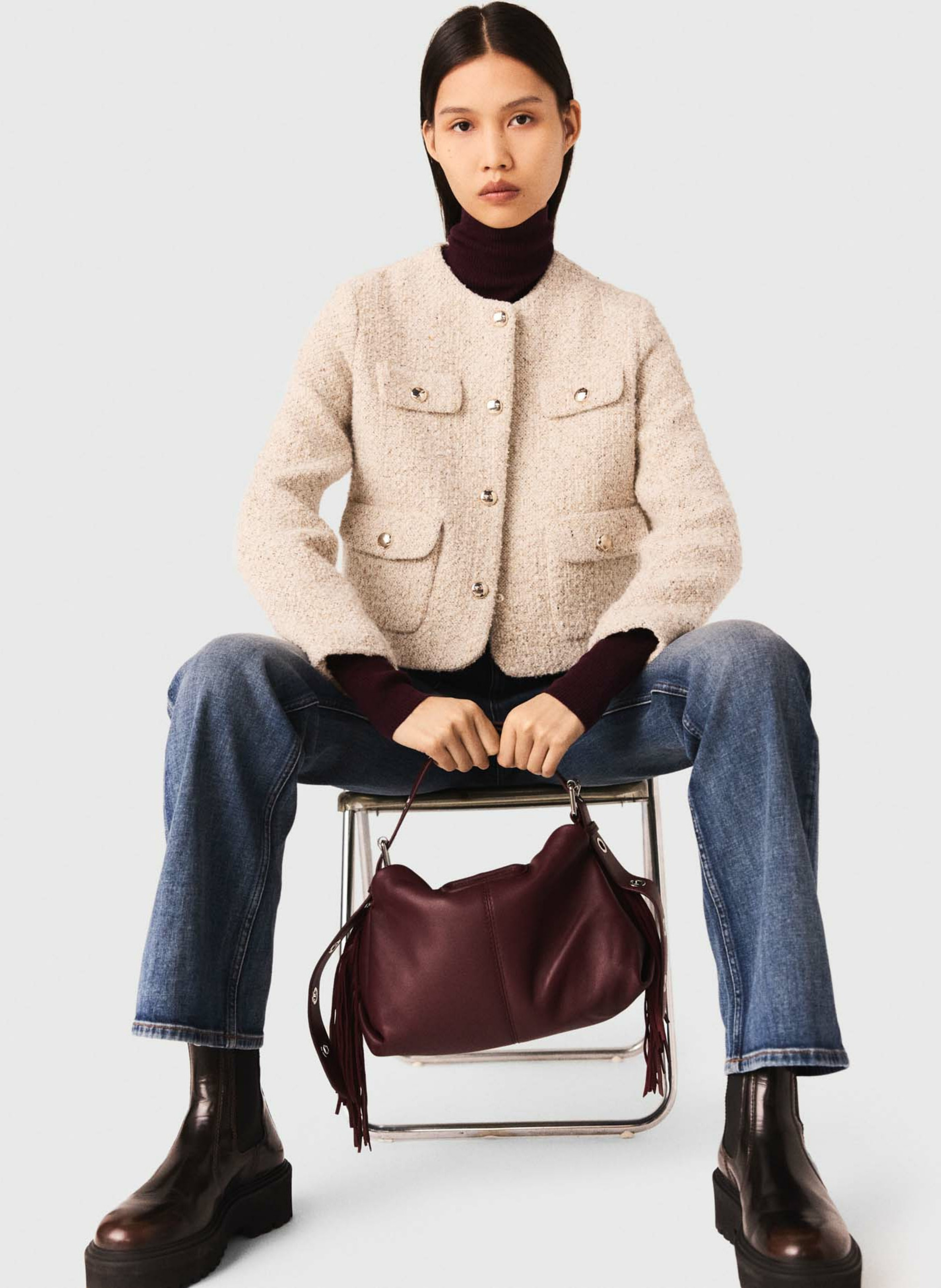 Veste courte boutonnée effet tweed MAJE Beige