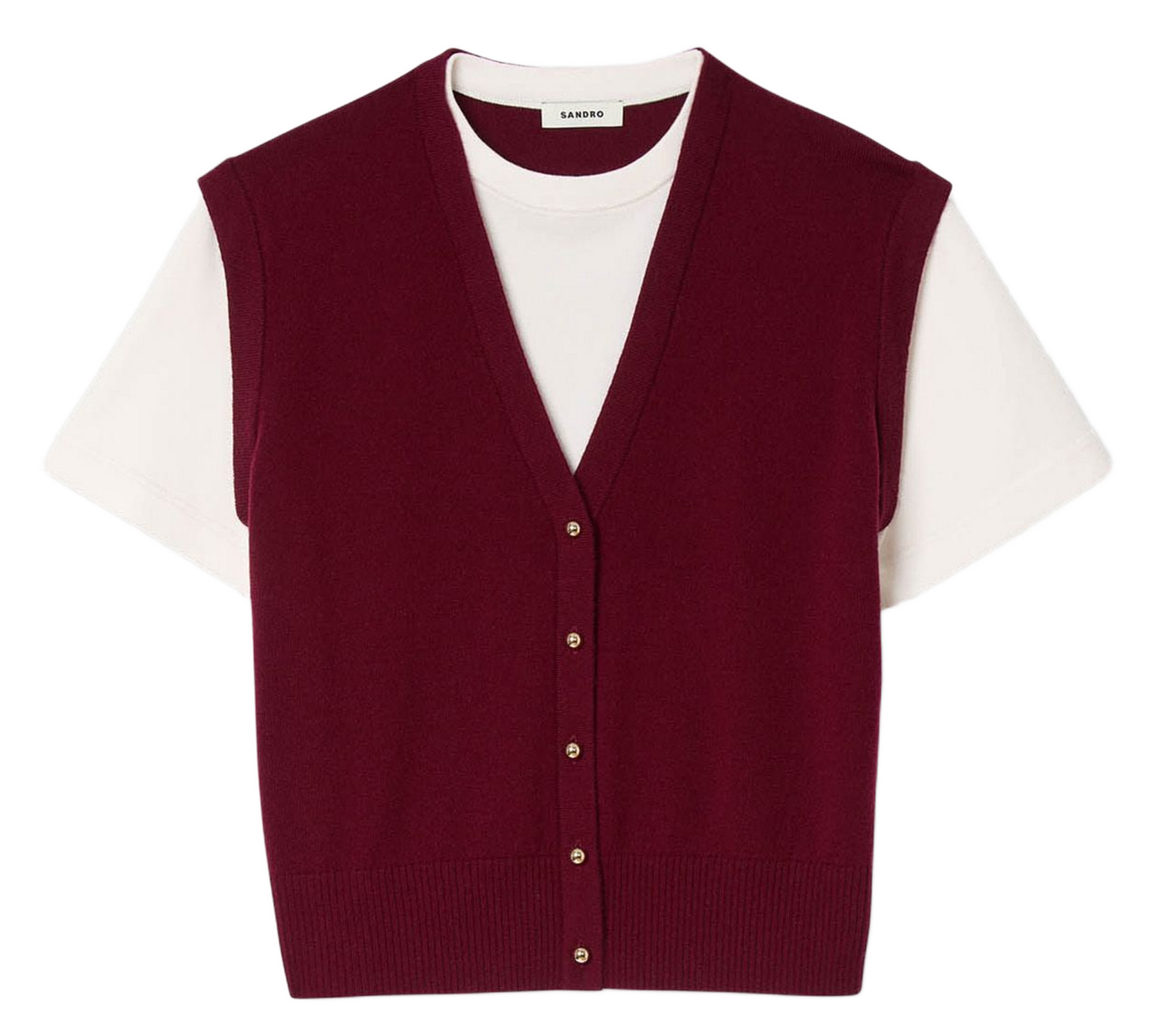 Pull bicolore court en laine mélangée SANDRO Rouge