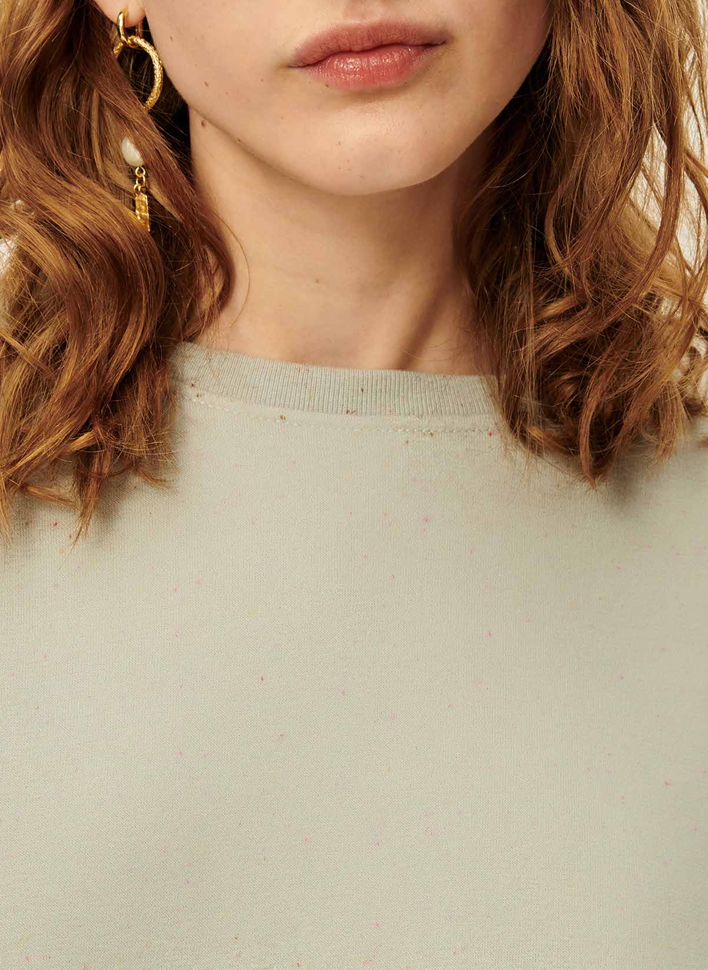 Loose-fit round-neck flecked organic cotton-blend sweater SESSUN Blue