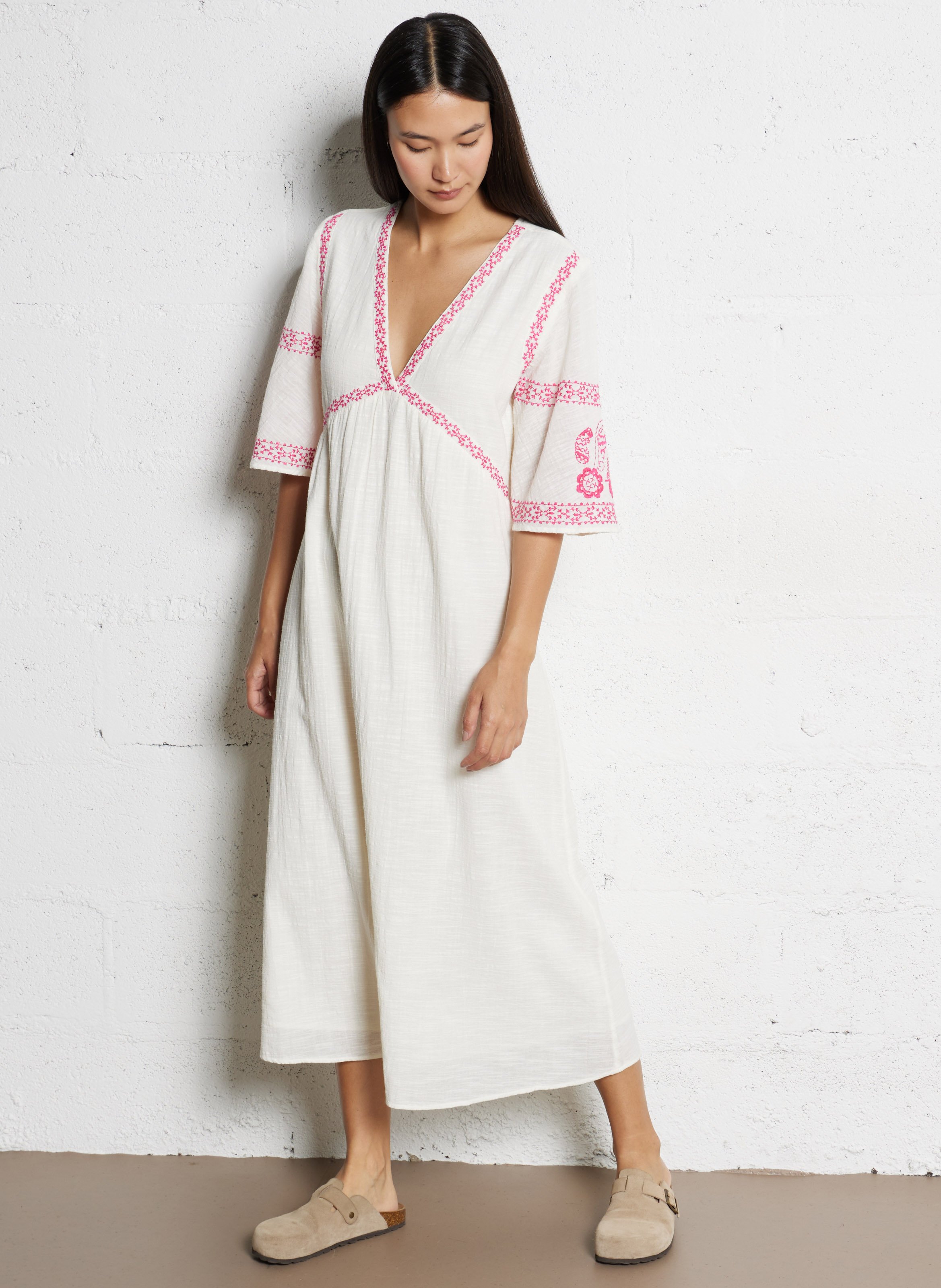 Embroidered cotton midi dress MAISON 123 Pink