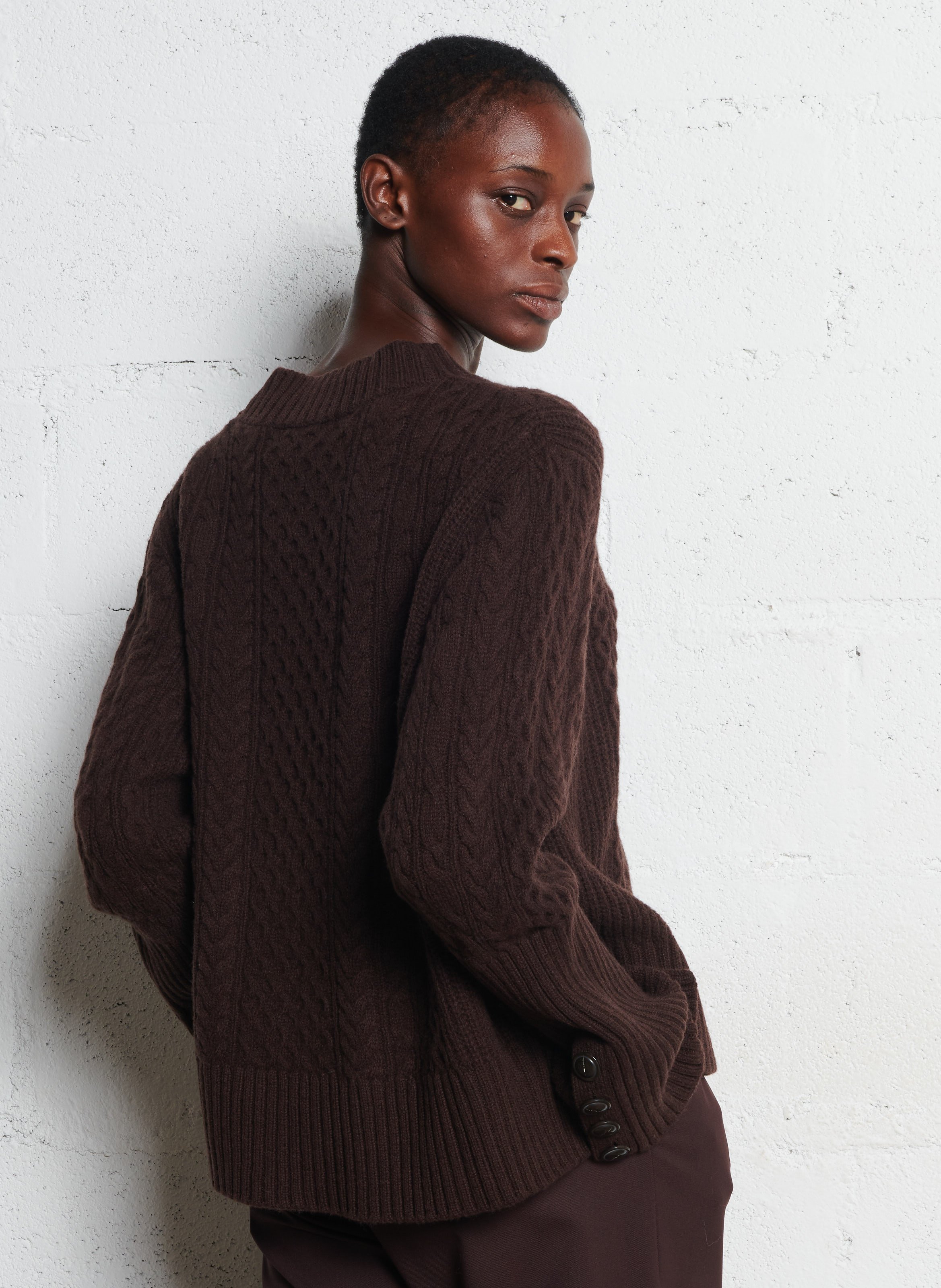 Pull col rond en laine MAISON ANJE Marron